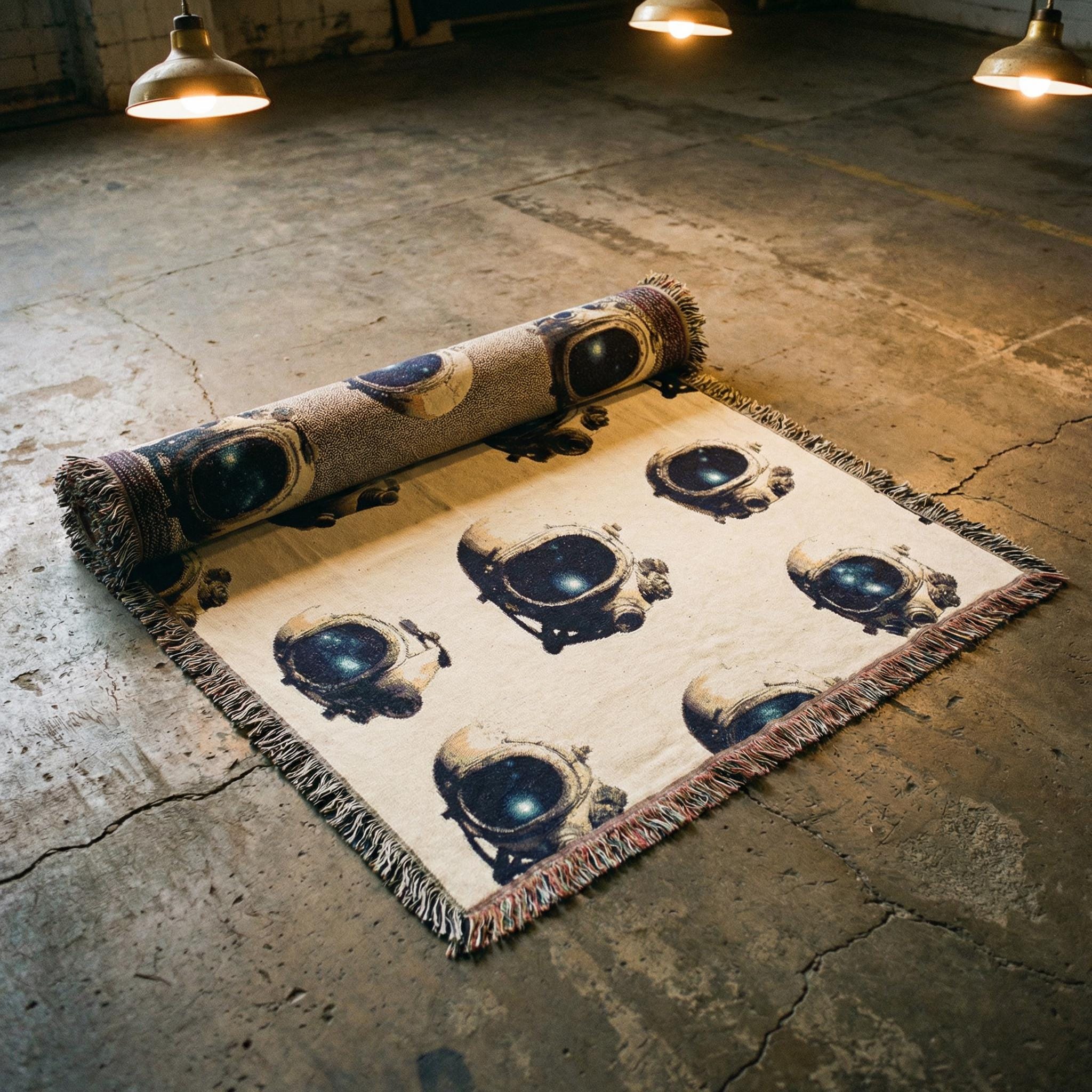 Retro-Futurist Astronaut Woven Throw Blanket – Sci-Fi Space Decor