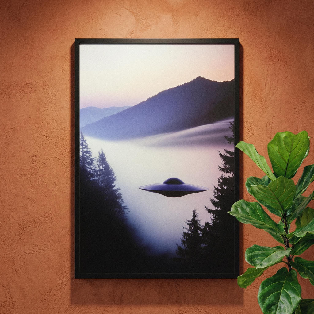 Pacific Northwest UFO Framed Poster – Retro Sci-Fi Film Still