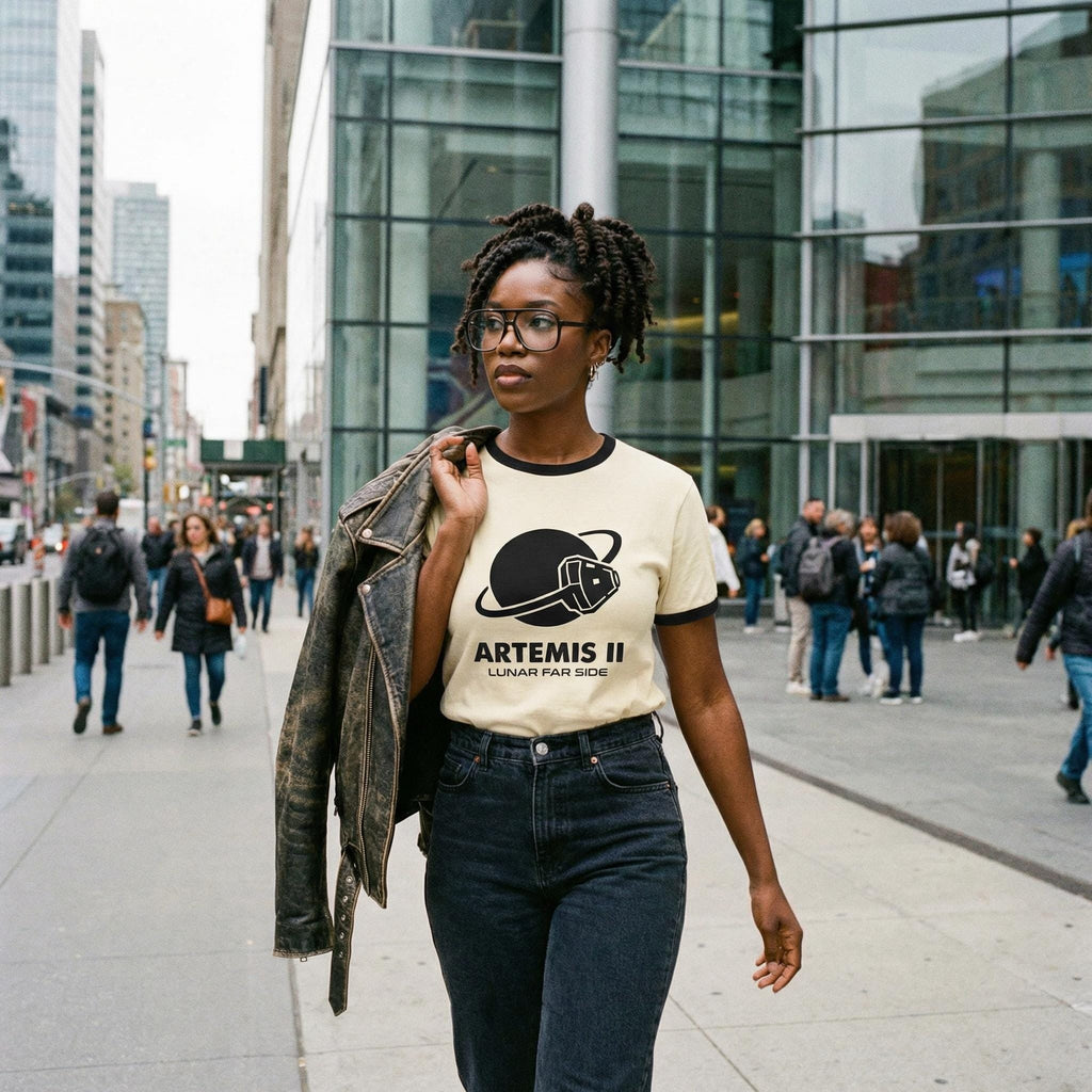 Artemis II Moon Mission Ringer Tee // Lunar Far Side Trajectory // 2026 NASA Orion Crewed Flight Souvenir // Retro 70s Style Space Shirt