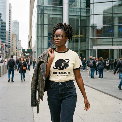 Artemis II Moon Mission Ringer Tee // Lunar Far Side Trajectory // 2026 NASA Orion Crewed Flight Souvenir // Retro 70s Style Space Shirt