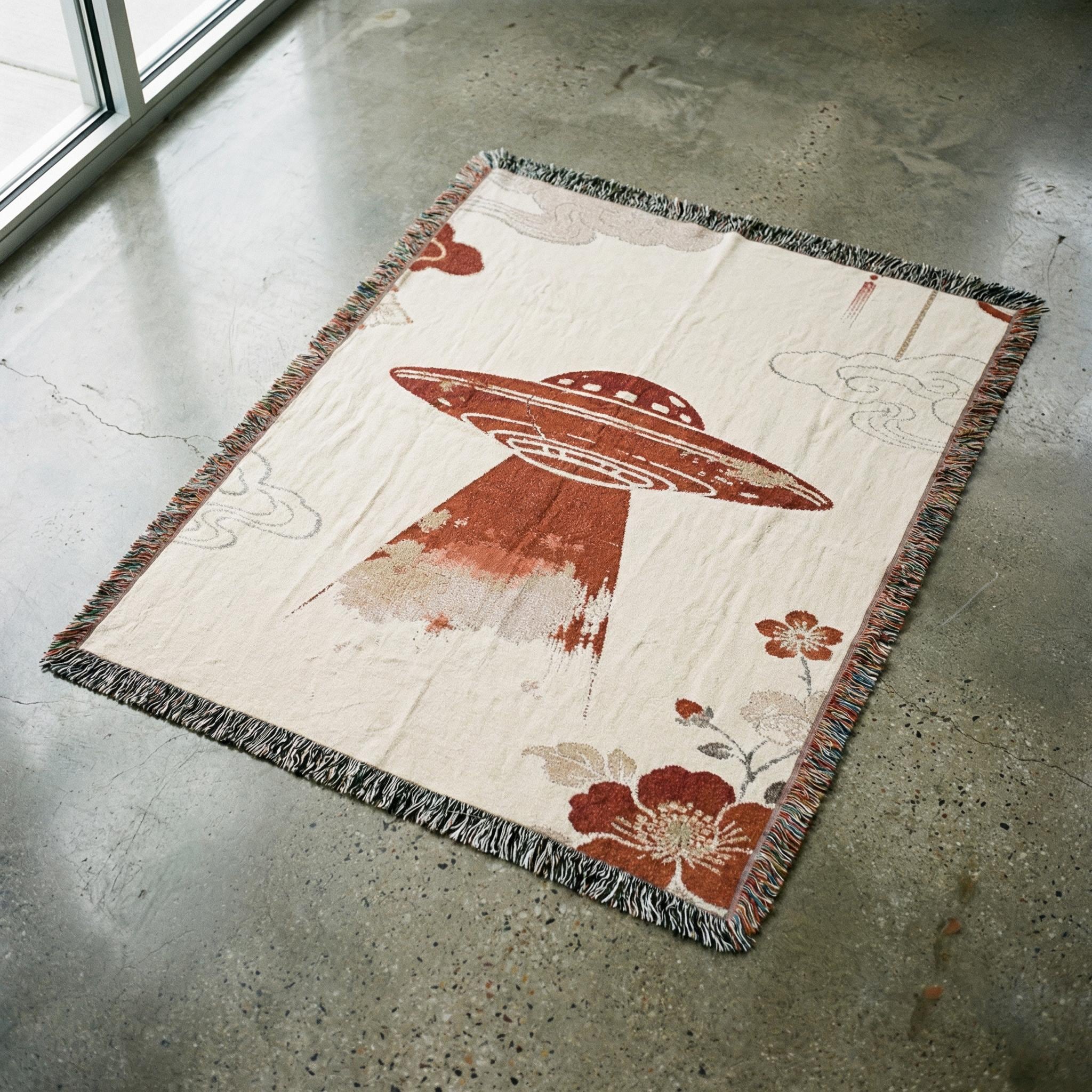 Retro UFO illustration Woven Blanket | Vintage UFO throw, sci-fi decor