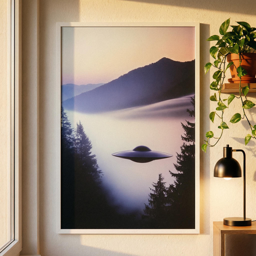 Pacific Northwest UFO Framed Poster – Retro Sci-Fi Film Still