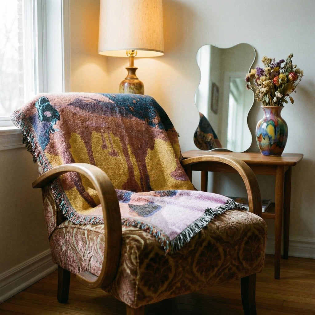 Expedition to the Neon Shores Woven Blanket — Retro-Futuristic Pulp Sci-Fi