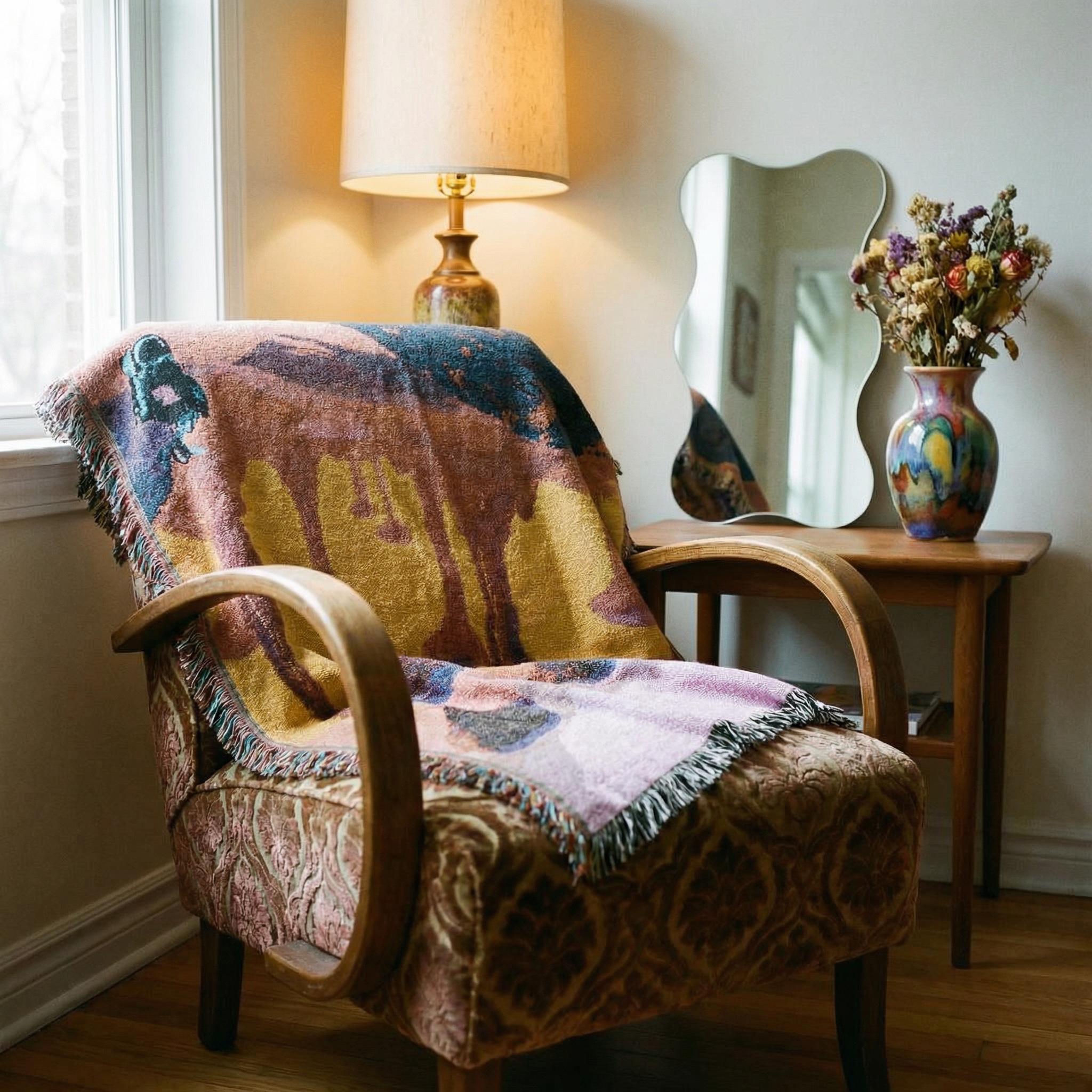 Expedition to the Neon Shores Woven Blanket — Retro-Futuristic Pulp Sci-Fi