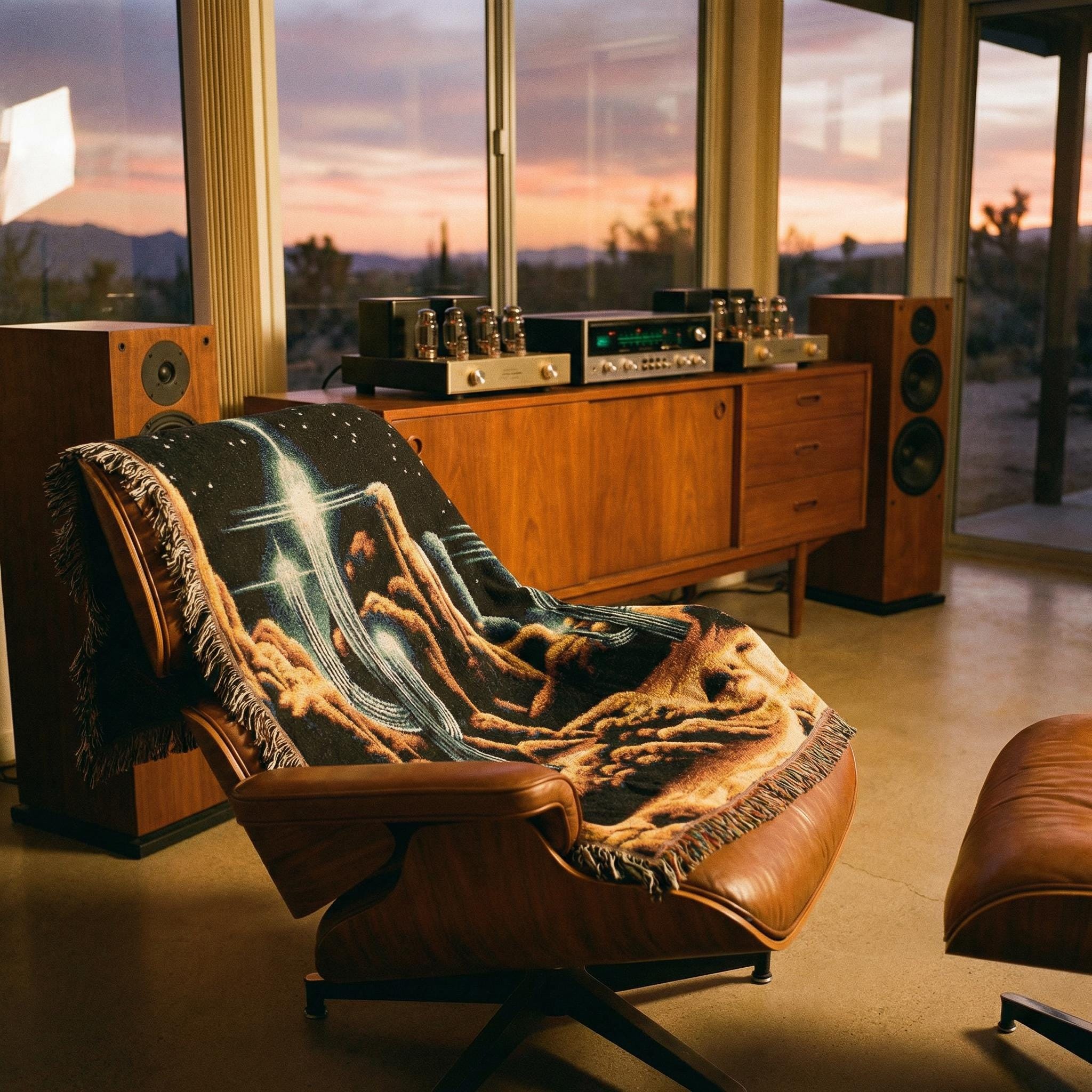 Retro Pixel Alien Landscape Woven Blanket | Sci-Fi Desert Night Throw