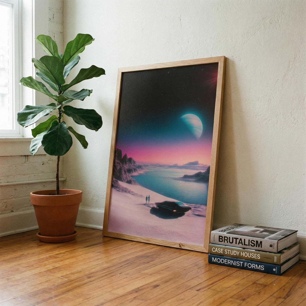 The Coastal Road Trip - Vertical Retro-Futurist Framed Art Print