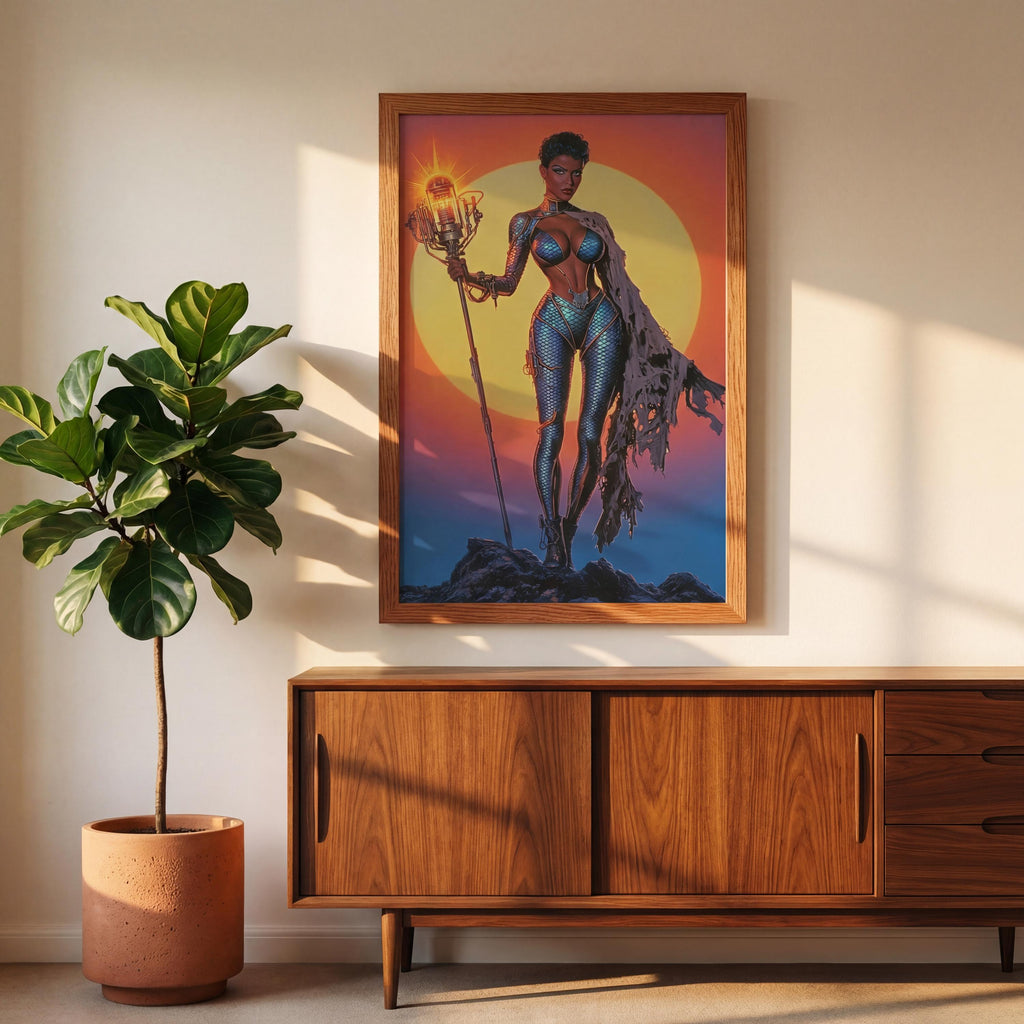 The Kinetic Oracle: Framed Retro-Futuristic Technomancer Art | Orbital Archives Series