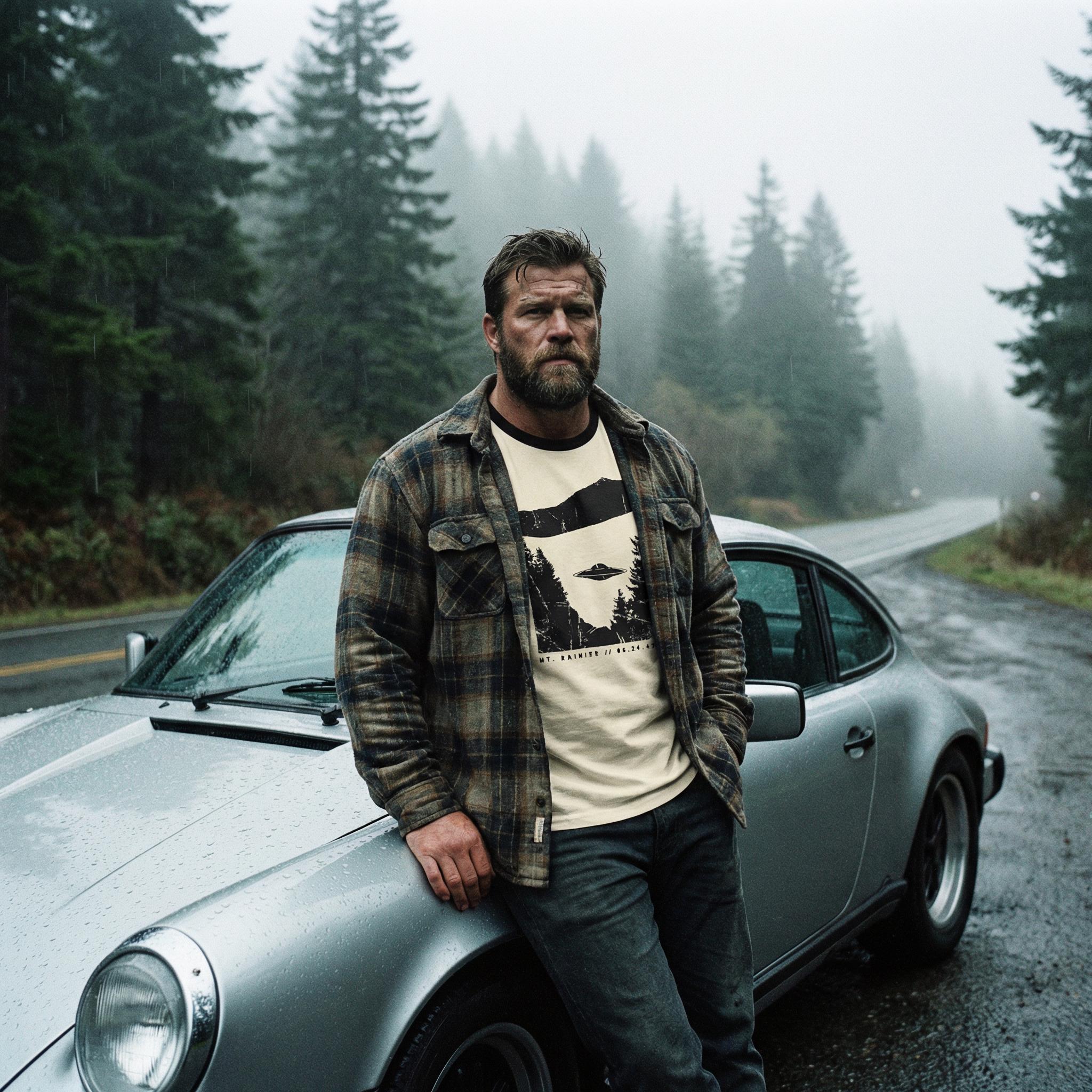 Mt Rainier 1947 UFO Incident Ringer Tee // Kenneth Arnold Flying Saucer Lore Shirt // Vintage Retro PNW Mystery Apparel