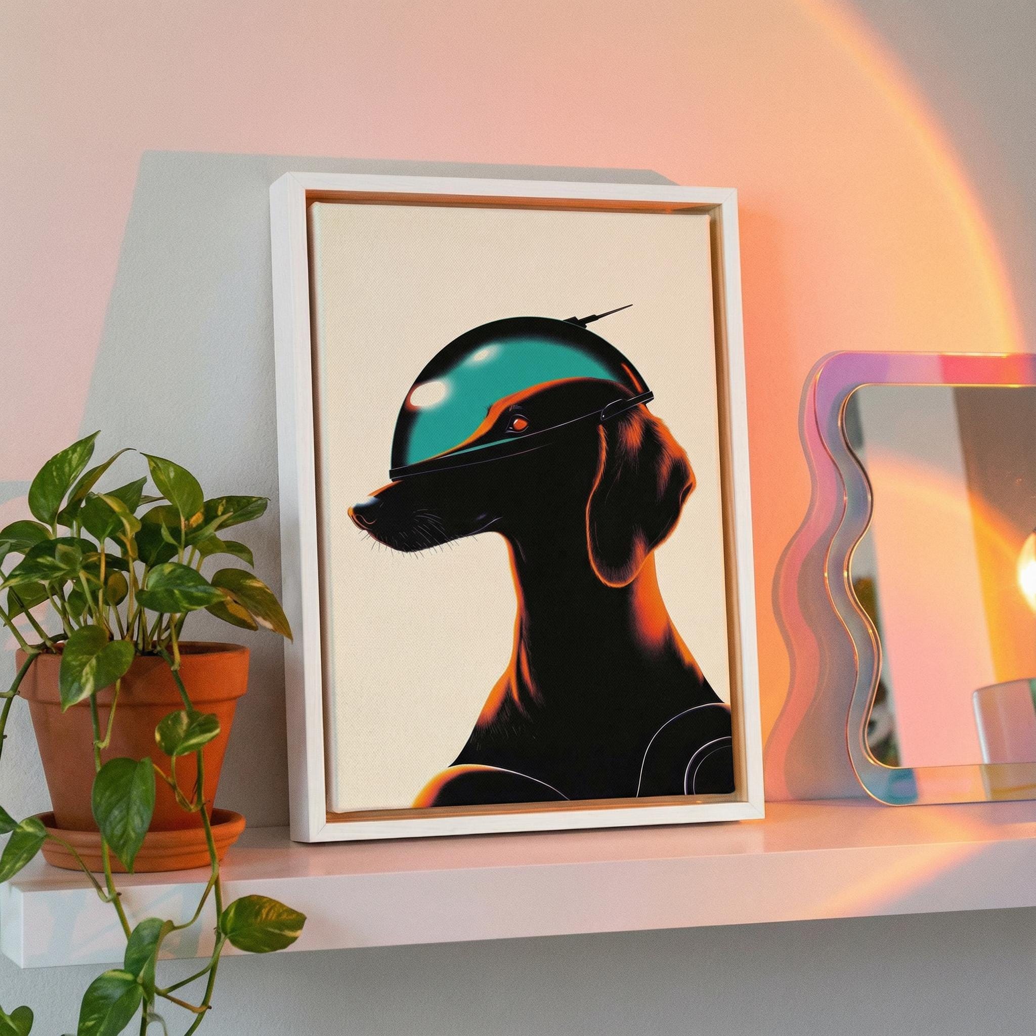 DIGITAL DOWNLOAD: Cyber-Dachshund - Orbital Archive No. 87 // Retro-Futurist Print, Sci-Fi Canine Wall Art, Mid-Century Noir Decor