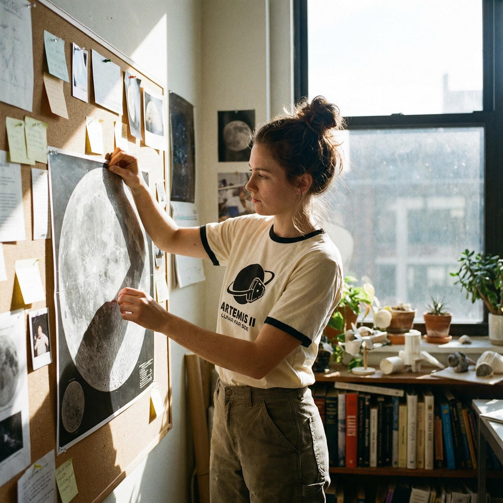 Artemis II Moon Mission Ringer Tee // Lunar Far Side Trajectory // 2026 NASA Orion Crewed Flight Souvenir // Retro 70s Style Space Shirt