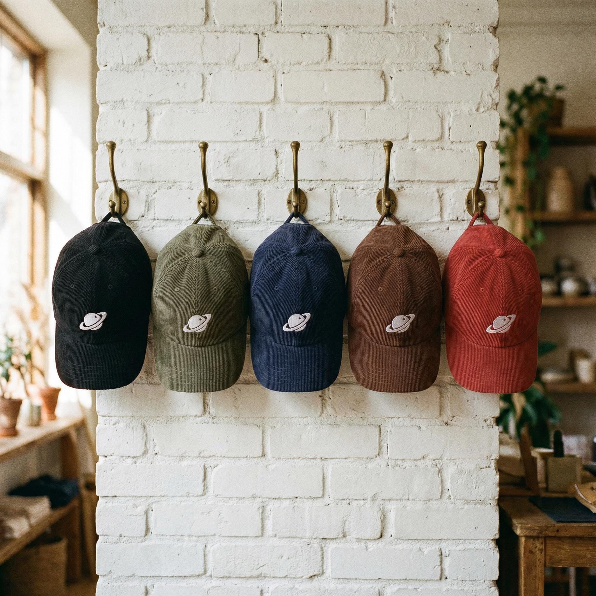 Orbital Archive Vintage Corduroy Cap - Embroidered Retro Sci-Fi Planet Hat | Minimalist Space Aesthetic Unisex Streetwear