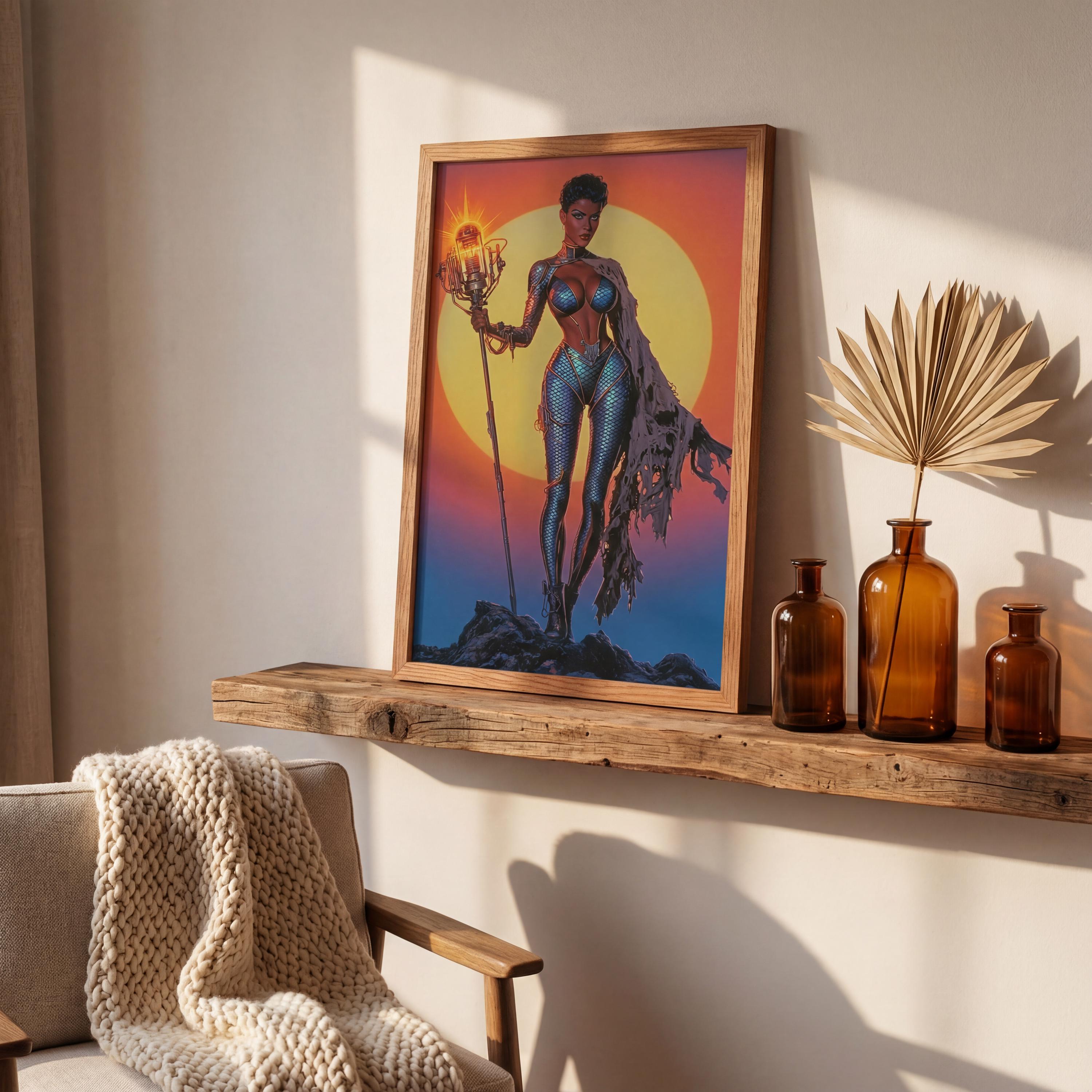 The Kinetic Oracle: Framed Retro-Futuristic Technomancer Art | Orbital Archives Series