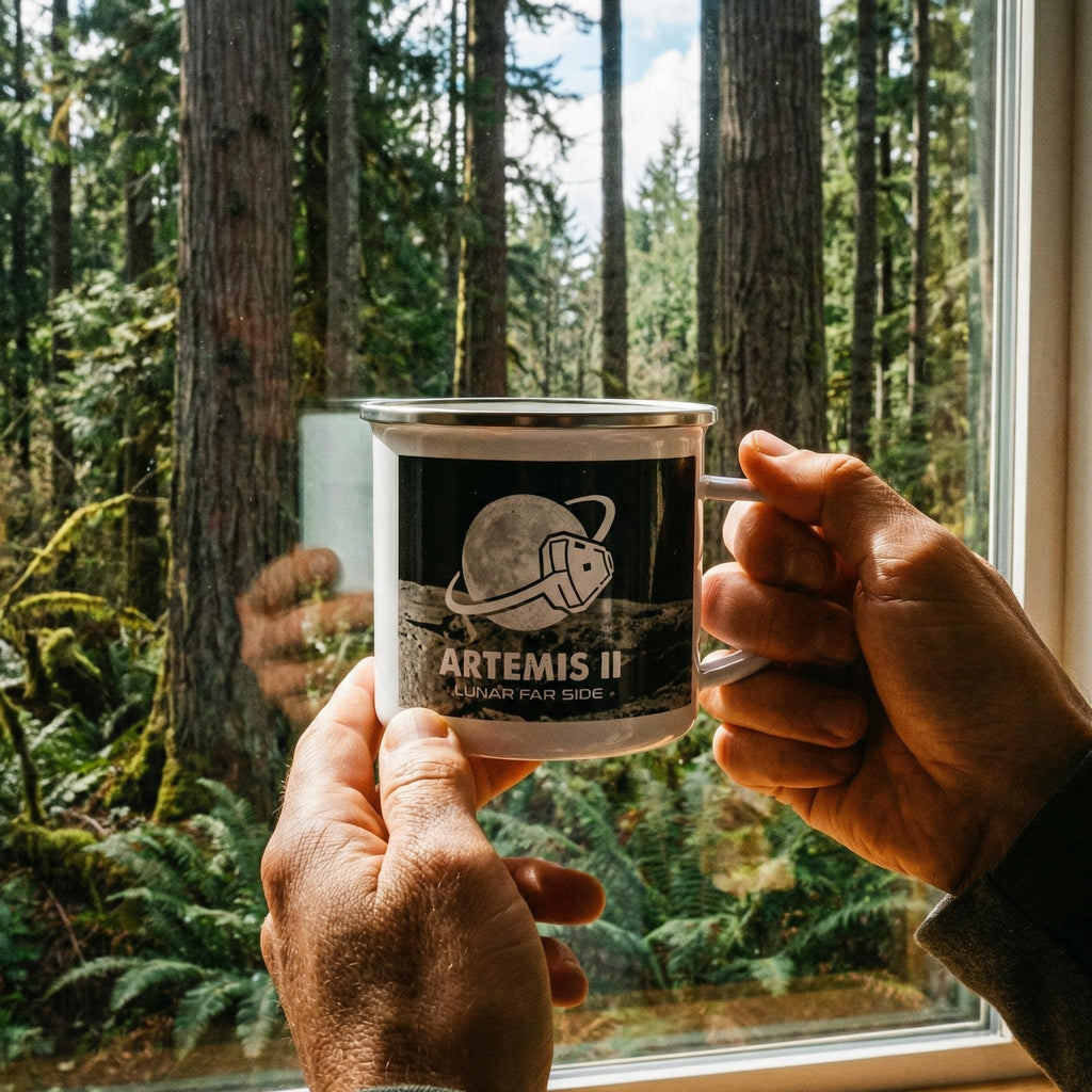 Artemis II Lunar Mission Enamel Mug, Retro Space Exploration Camp Cup, Moon Mission Gift for Astronomers, Sci-Fi Outer Space Star Chart
