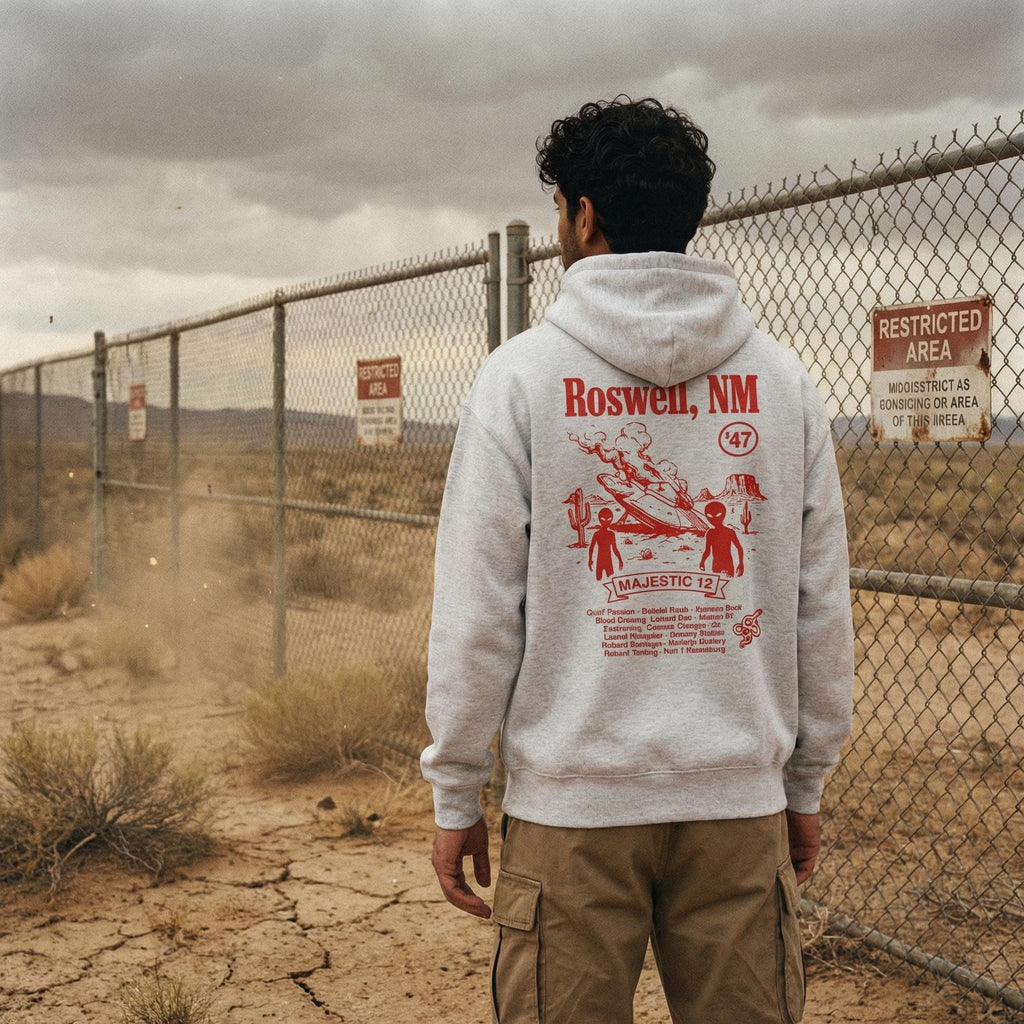 Roswell NM UFO crash oversized hoodie | Alien saucer graphic hoodie