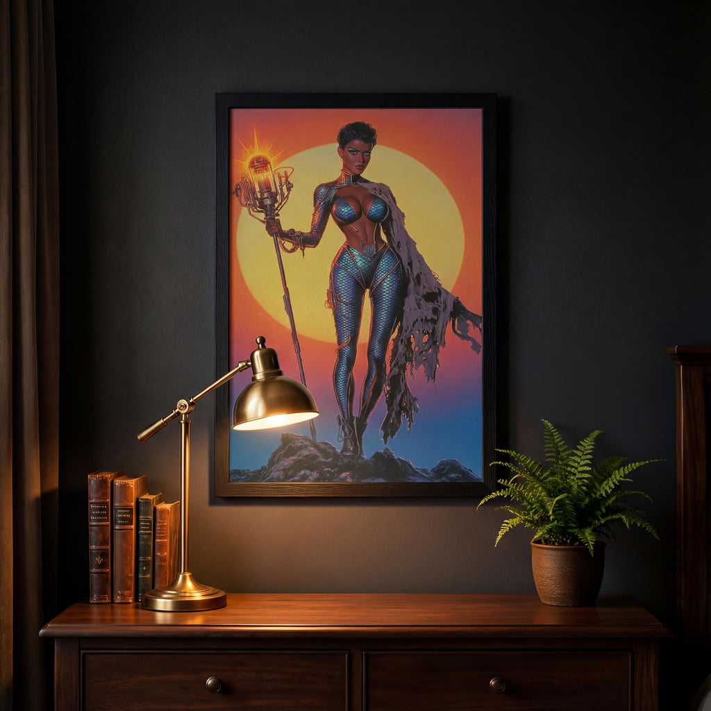 The Kinetic Oracle: Framed Retro-Futuristic Technomancer Art | Orbital Archives Series