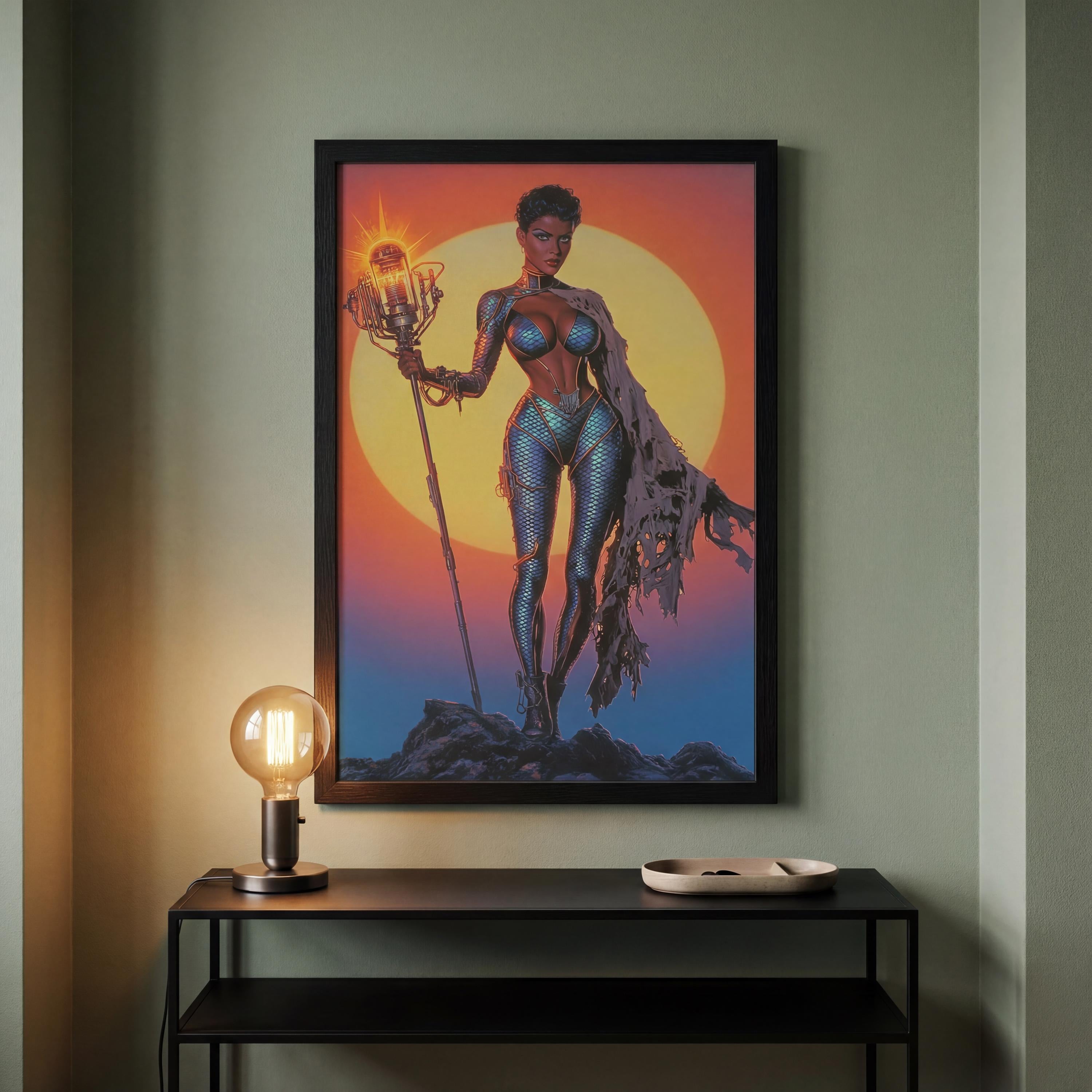 The Kinetic Oracle: Framed Retro-Futuristic Technomancer Art | Orbital Archives Series