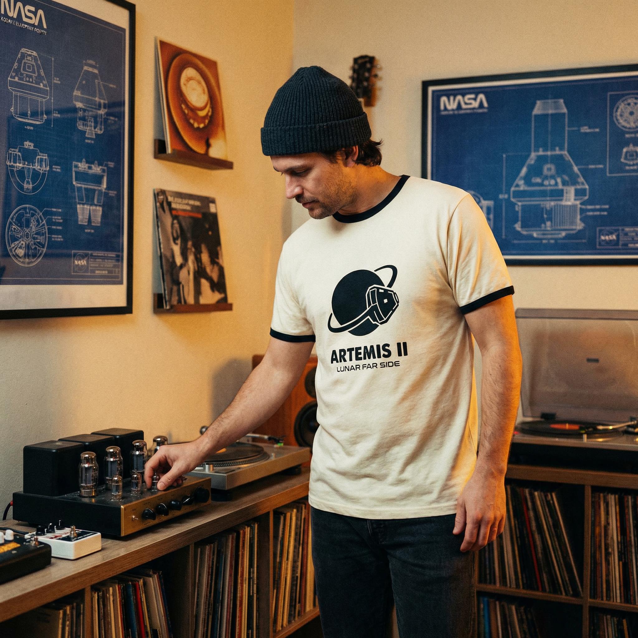 Artemis II Moon Mission Ringer Tee // Lunar Far Side Trajectory // 2026 NASA Orion Crewed Flight Souvenir // Retro 70s Style Space Shirt