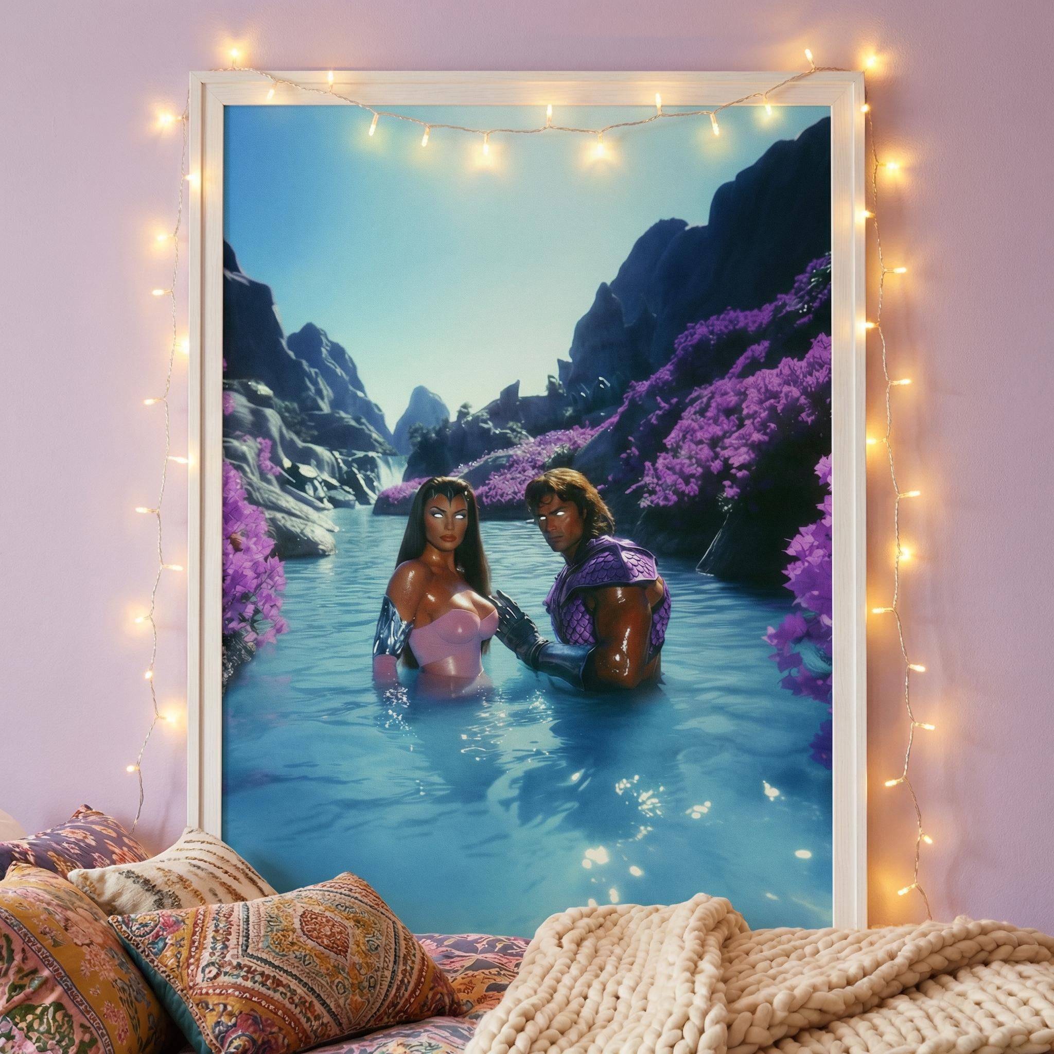 DIGITAL DOWNLOAD: Retro-Futurist Hot Spring Couple Print – Savage Land Alien Oasis