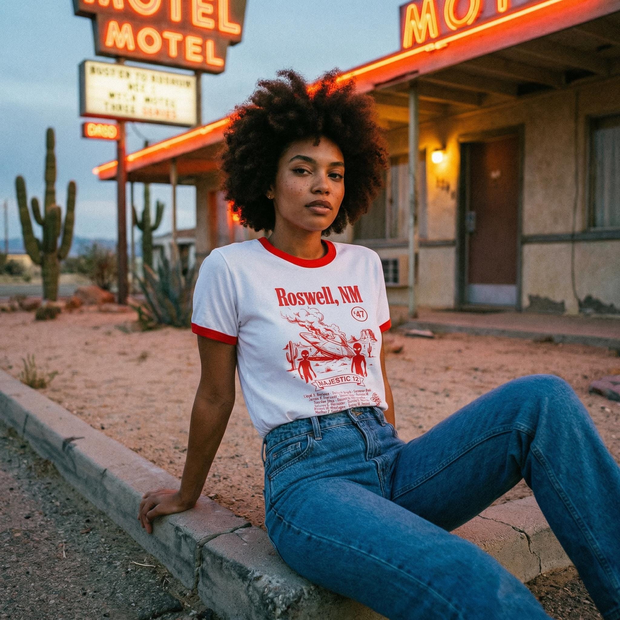 Roswell NM UFO crash ringer tee | Alien saucer graphic tee