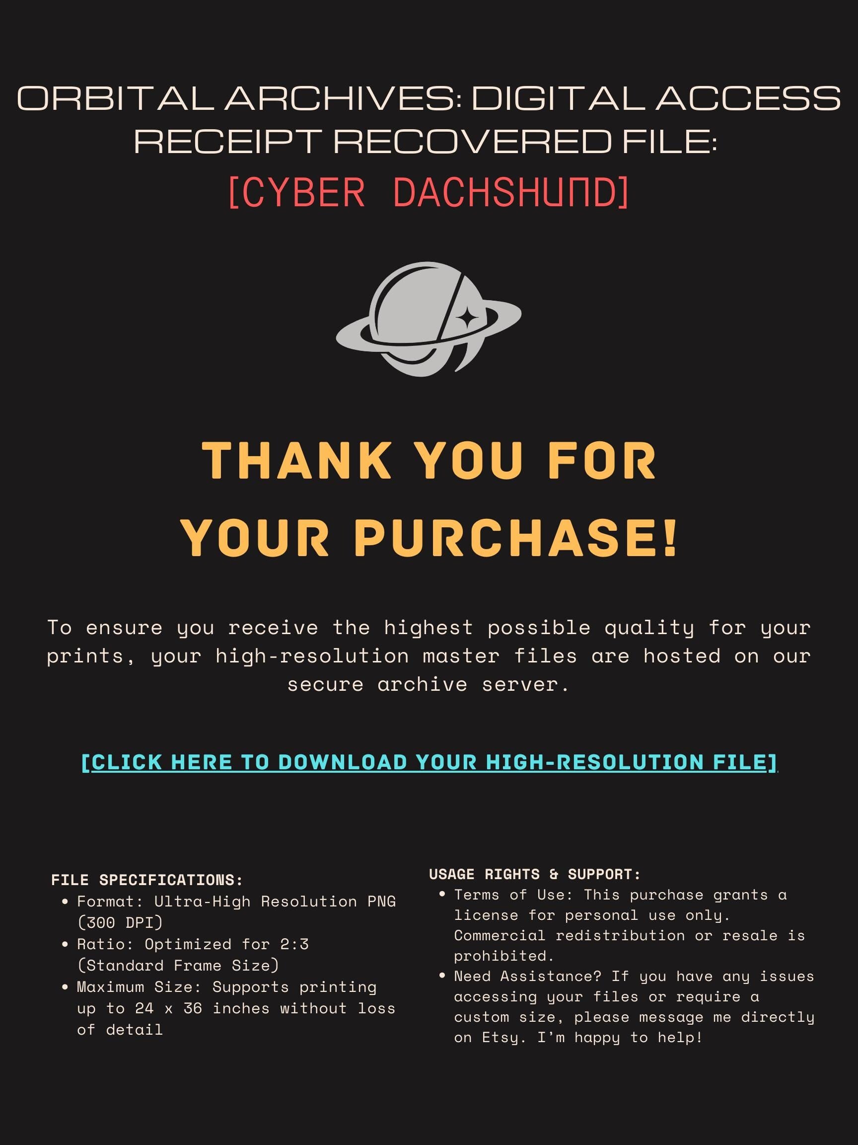 DIGITAL DOWNLOAD: Cyber-Dachshund - Orbital Archive No. 87 // Retro-Futurist Print, Sci-Fi Canine Wall Art, Mid-Century Noir Decor