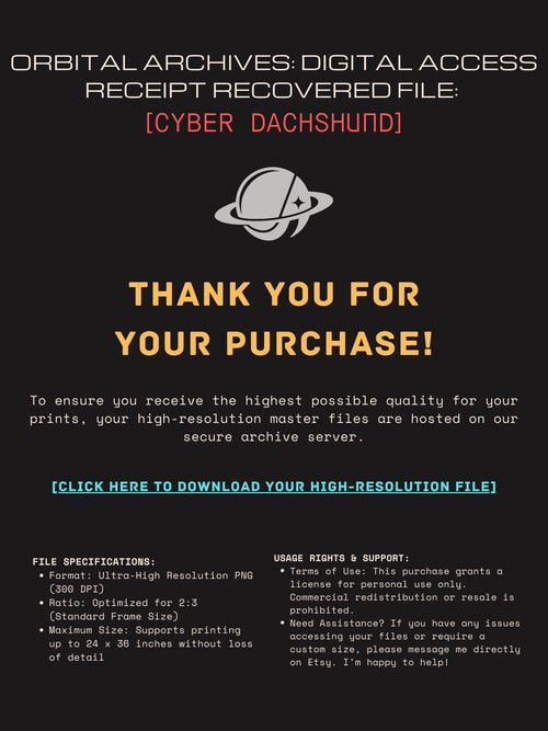 DIGITAL DOWNLOAD: Cyber-Dachshund - Orbital Archive No. 87 // Retro-Futurist Print, Sci-Fi Canine Wall Art, Mid-Century Noir Decor