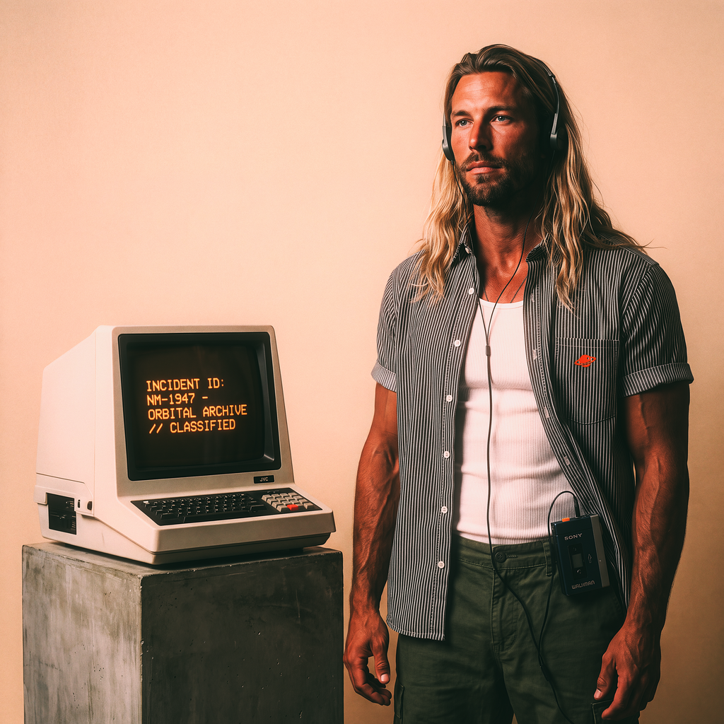 Roswell NM UFO Crash Log Oversized Striped Shirt — Orbital Archive Sci-Fi Streetwear — Boxy Cropped Button Up Short Sleeve Summer Top