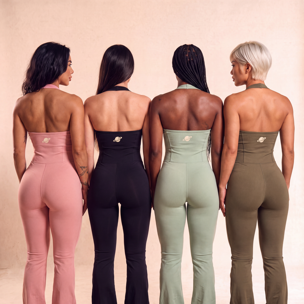 Orbital Archive Halter Flared Jumpsuit - Wide Leg Yoga Jumpsuit, Backless Athleisure One Piece, Flare Leg Bodysuit, Women's Workout Romper