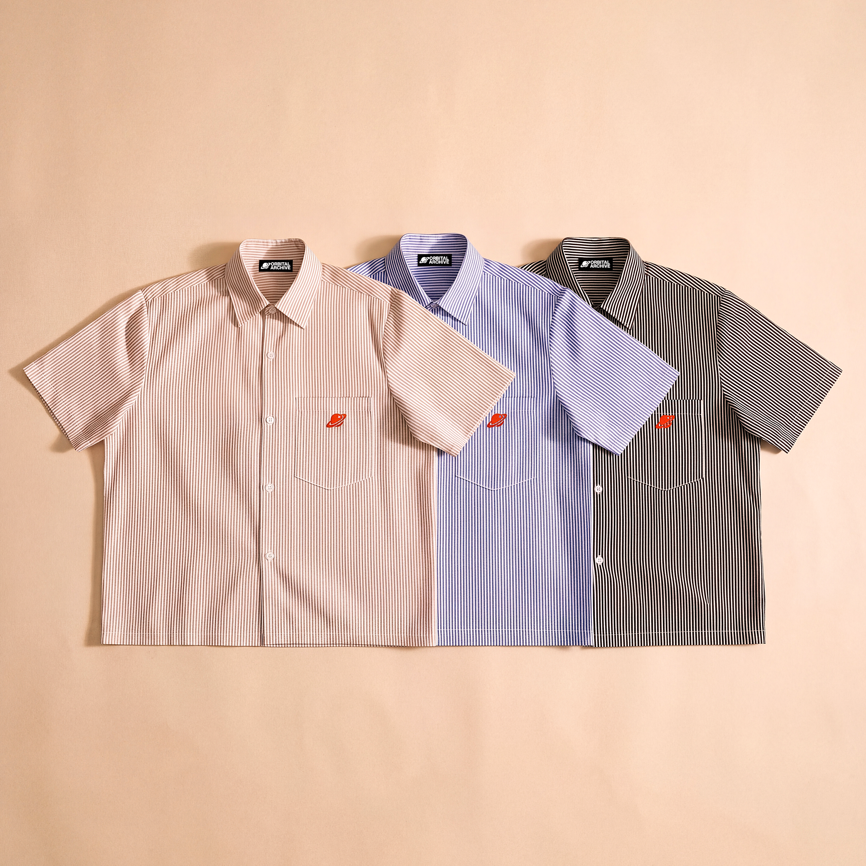 Roswell NM UFO Crash Log Oversized Striped Shirt — Orbital Archive Sci-Fi Streetwear — Boxy Cropped Button Up Short Sleeve Summer Top