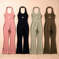 Orbital Archive Halter Flared Jumpsuit - Wide Leg Yoga Jumpsuit, Backless Athleisure One Piece, Flare Leg Bodysuit, Women's Workout Romper