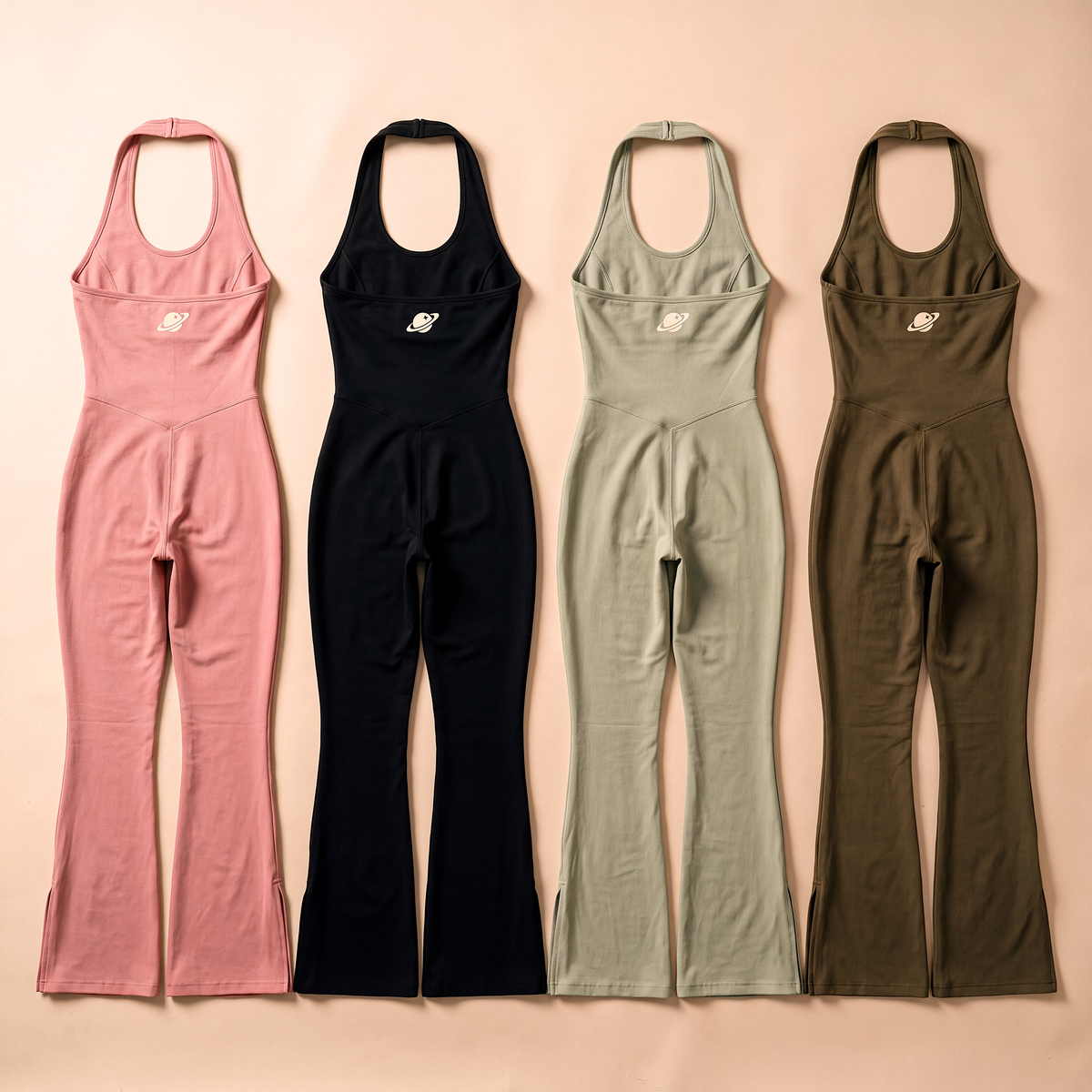Orbital Archive Halter Flared Jumpsuit - Wide Leg Yoga Jumpsuit, Backless Athleisure One Piece, Flare Leg Bodysuit, Women's Workout Romper