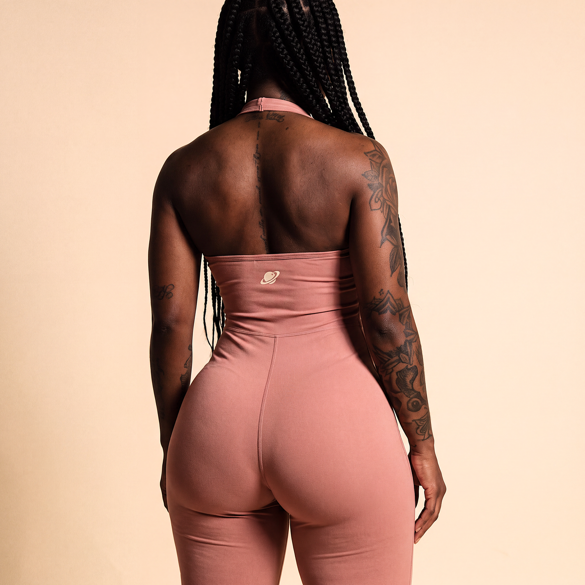 Orbital Archive Halter Flared Jumpsuit - Wide Leg Yoga Jumpsuit, Backless Athleisure One Piece, Flare Leg Bodysuit, Women's Workout Romper