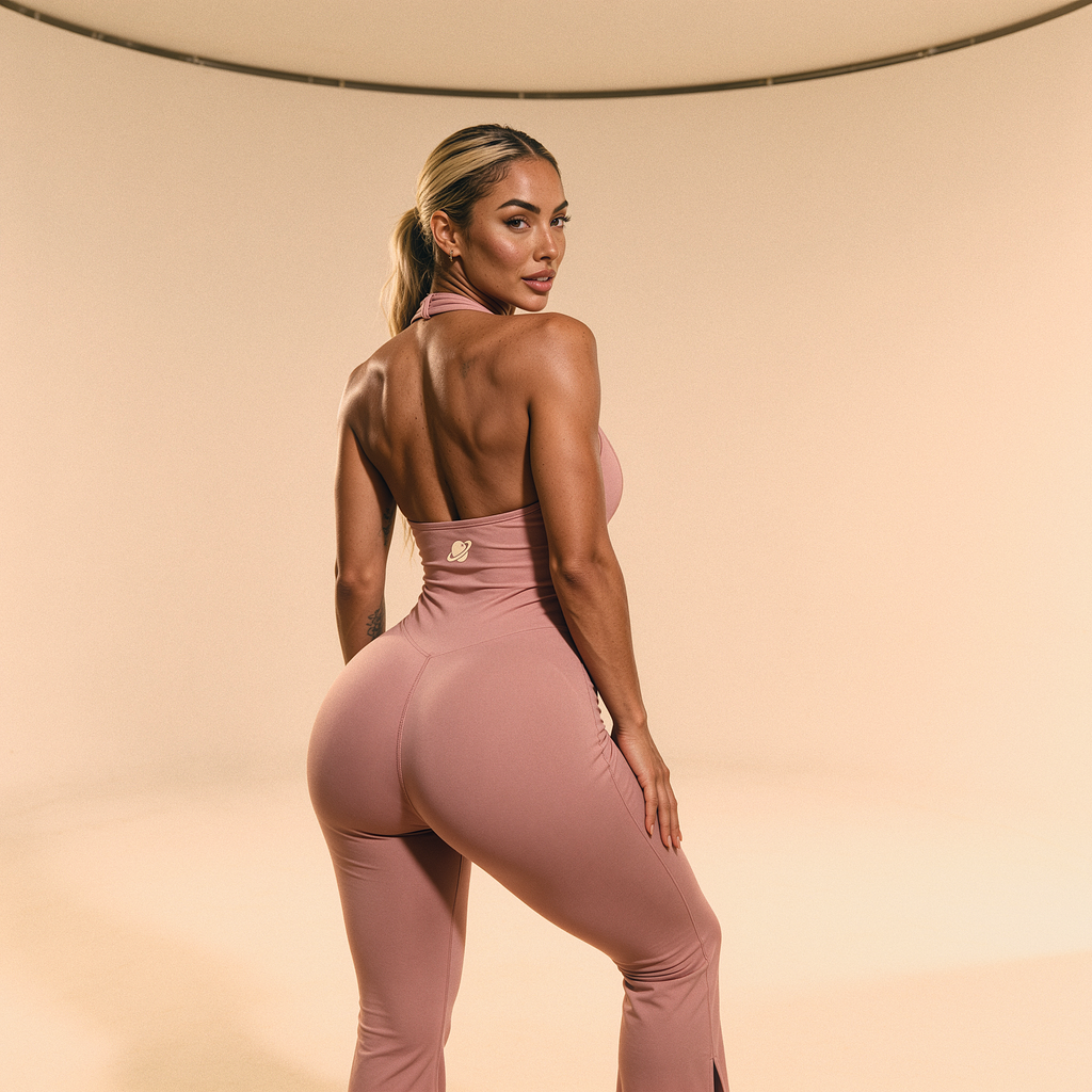 Orbital Archive Halter Flared Jumpsuit - Wide Leg Yoga Jumpsuit, Backless Athleisure One Piece, Flare Leg Bodysuit, Women's Workout Romper