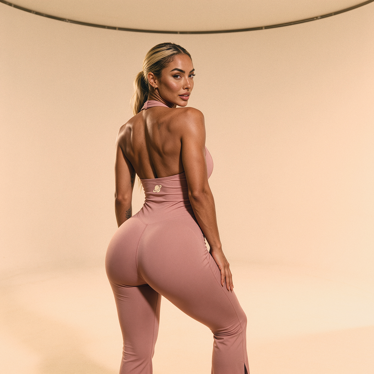 Orbital Archive Halter Flared Jumpsuit - Wide Leg Yoga Jumpsuit, Backless Athleisure One Piece, Flare Leg Bodysuit, Women's Workout Romper