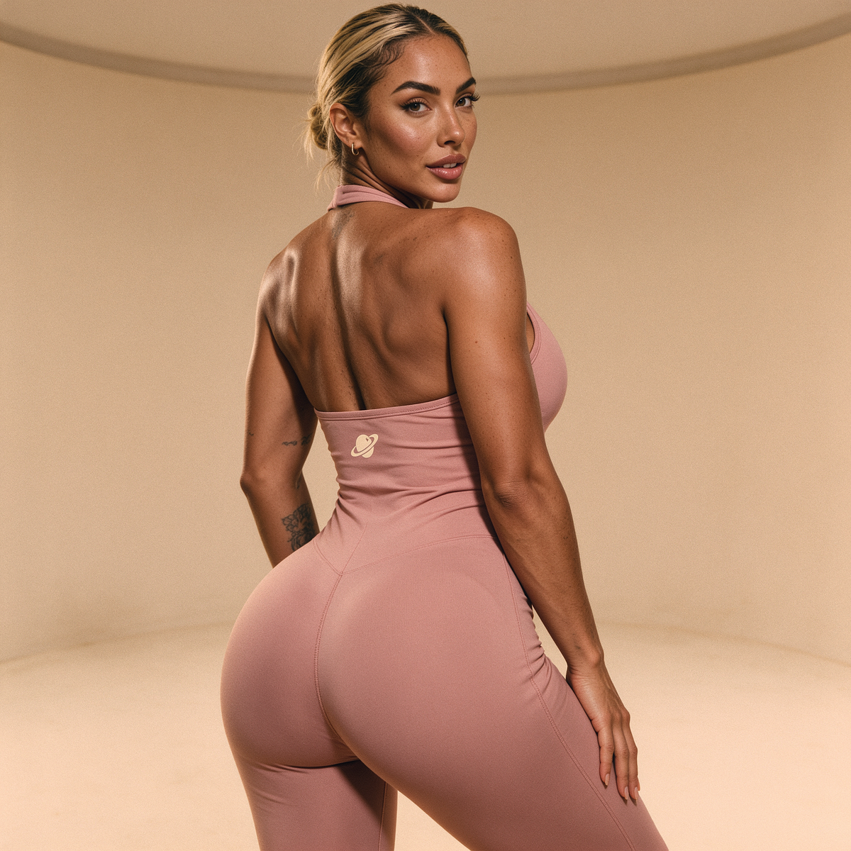 Orbital Archive Halter Flared Jumpsuit - Wide Leg Yoga Jumpsuit, Backless Athleisure One Piece, Flare Leg Bodysuit, Women's Workout Romper