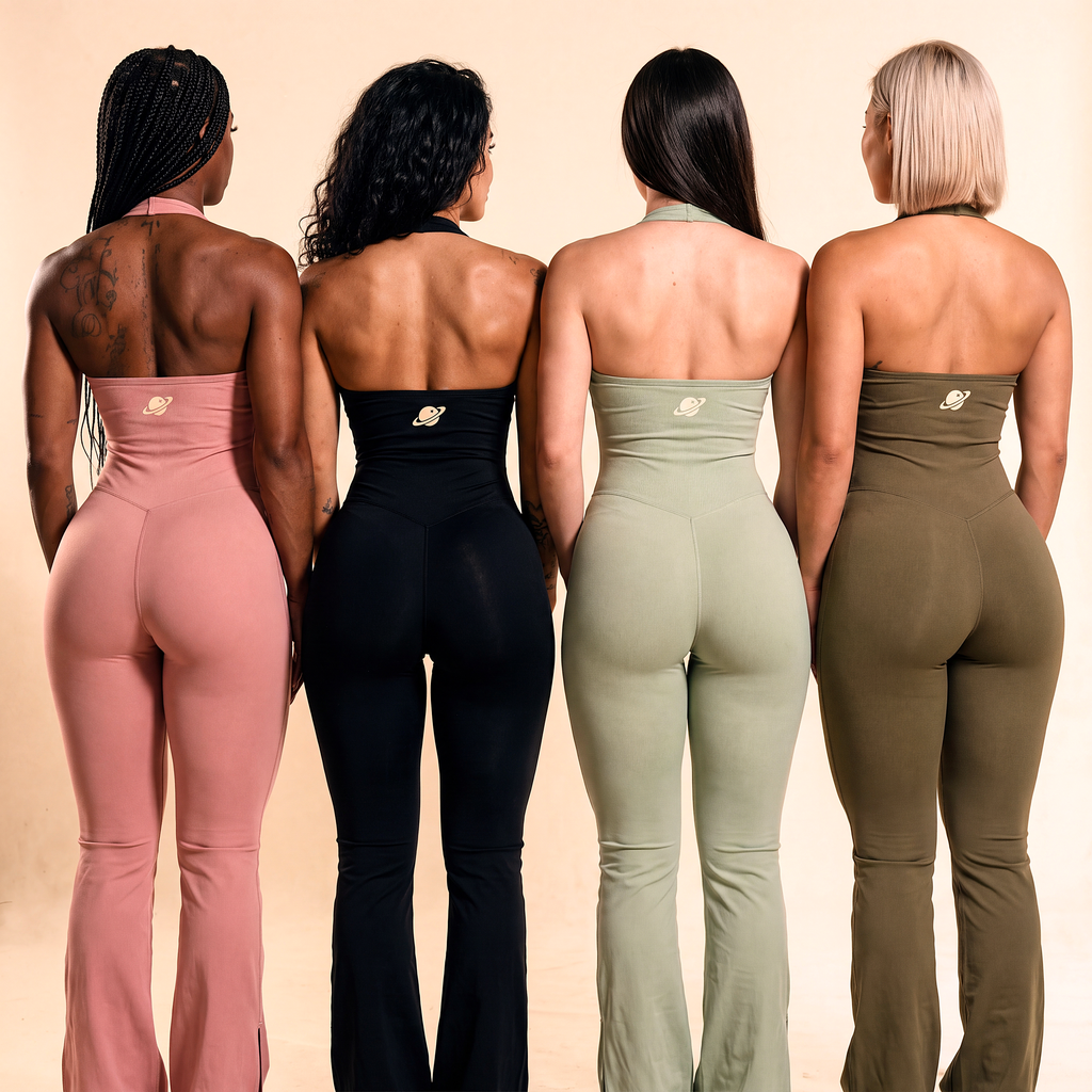 Orbital Archive Halter Flared Jumpsuit - Wide Leg Yoga Jumpsuit, Backless Athleisure One Piece, Flare Leg Bodysuit, Women's Workout Romper