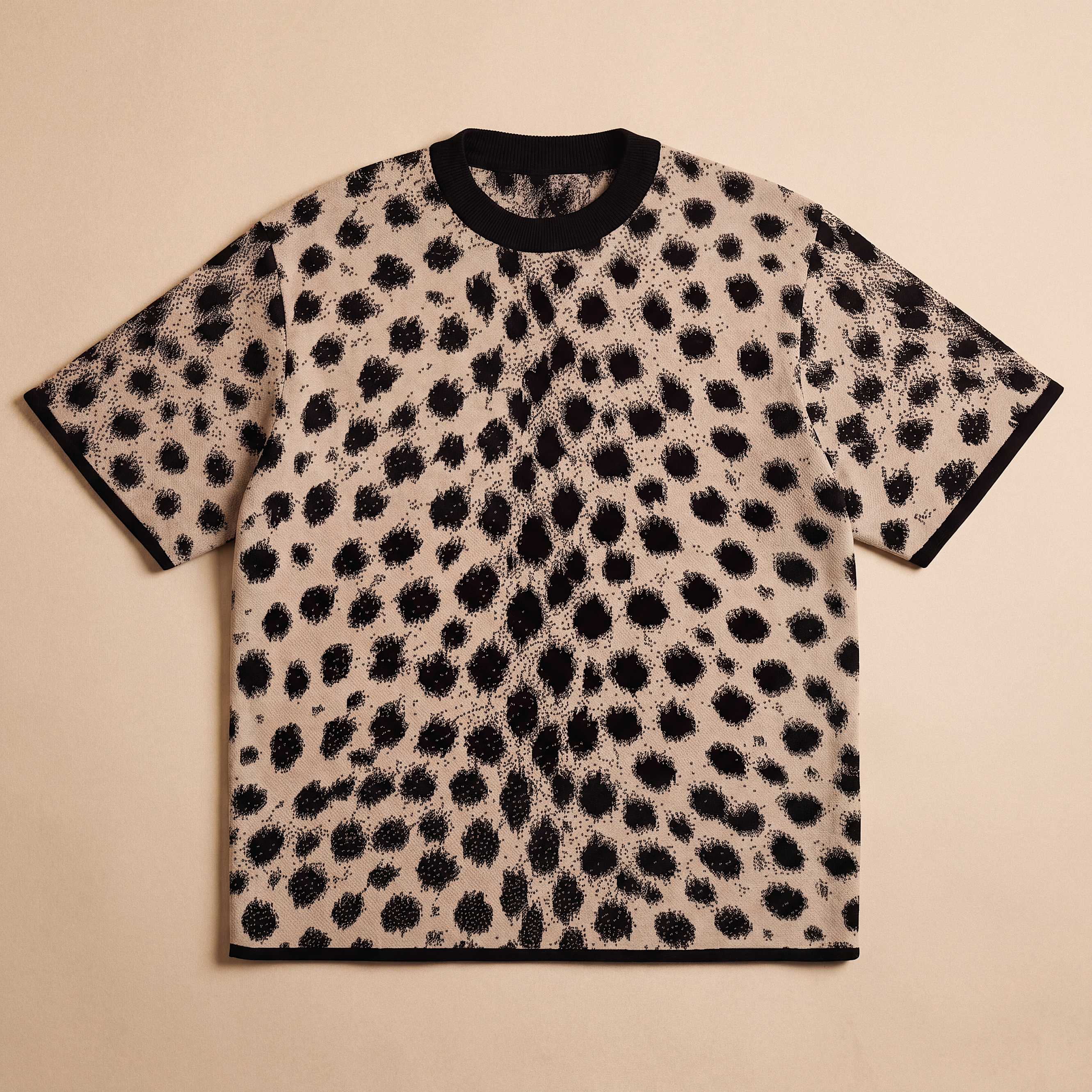 Cheetah Print Knitted T-Shirt — Heavyweight Unisex Jacquard Soft Cotton Blend Knitted Tee — All-Over Animal Print Streetwear