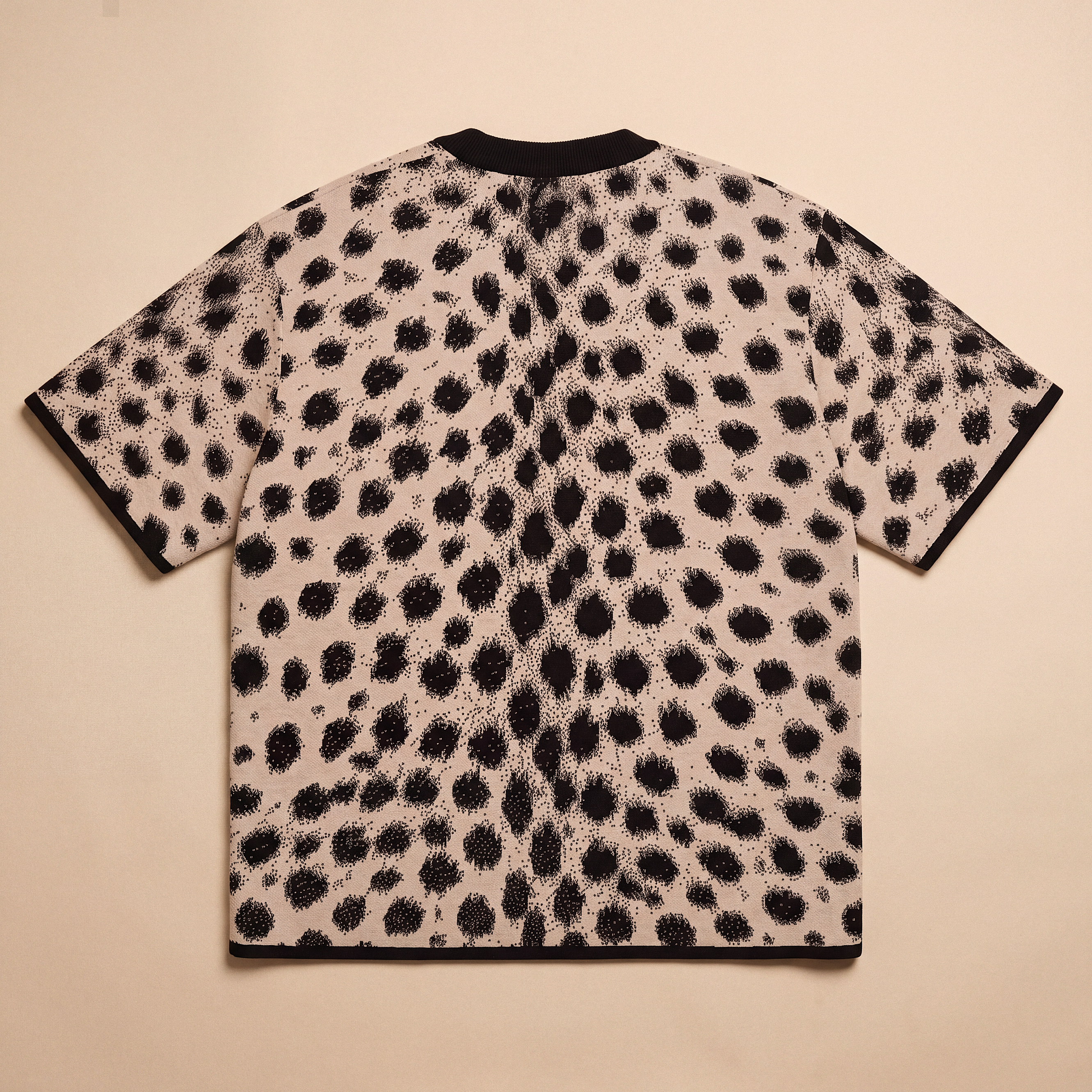 Cheetah Print Knitted T-Shirt — Heavyweight Unisex Jacquard Soft Cotton Blend Knitted Tee — All-Over Animal Print Streetwear