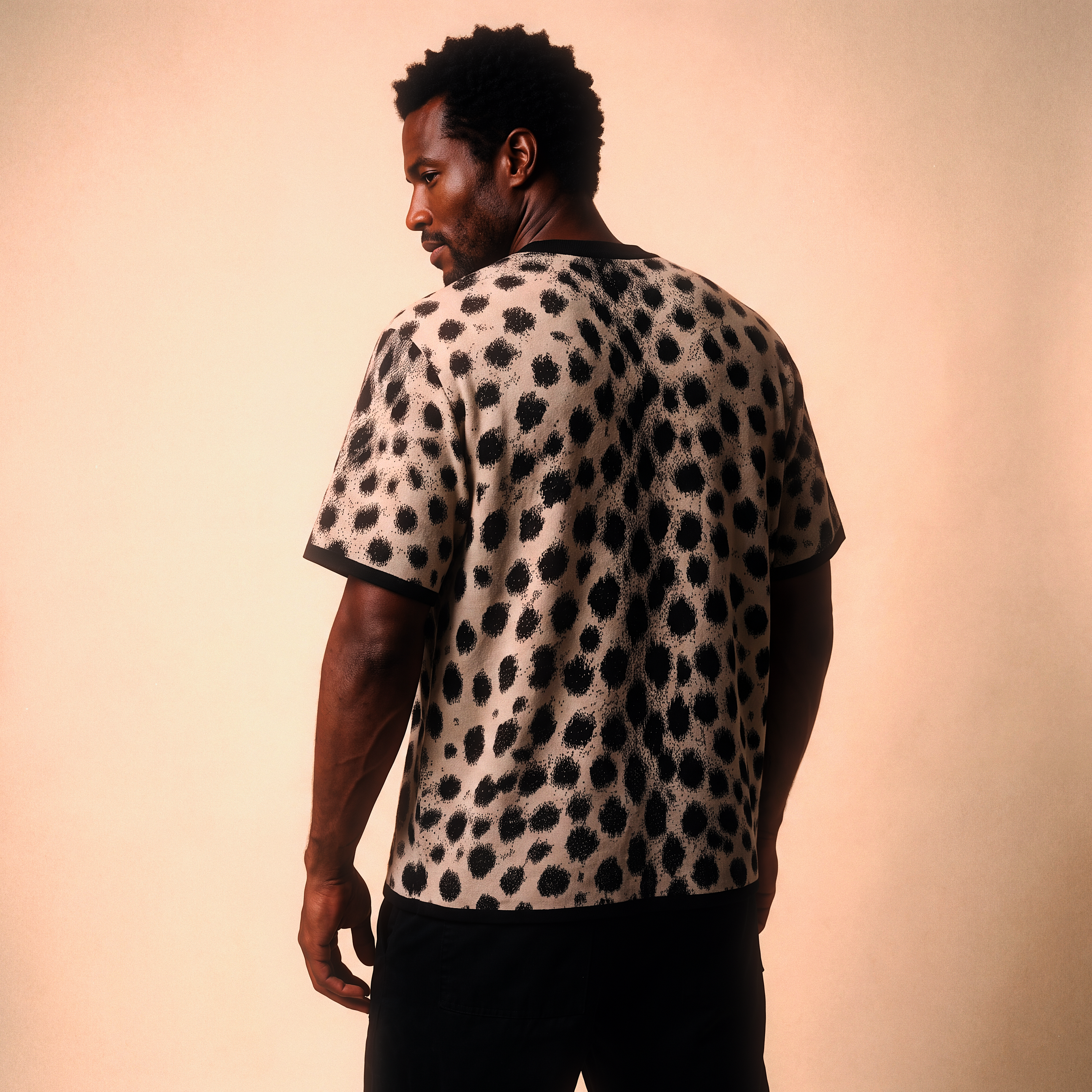 Cheetah Print Knitted T-Shirt — Heavyweight Unisex Jacquard Soft Cotton Blend Knitted Tee — All-Over Animal Print Streetwear