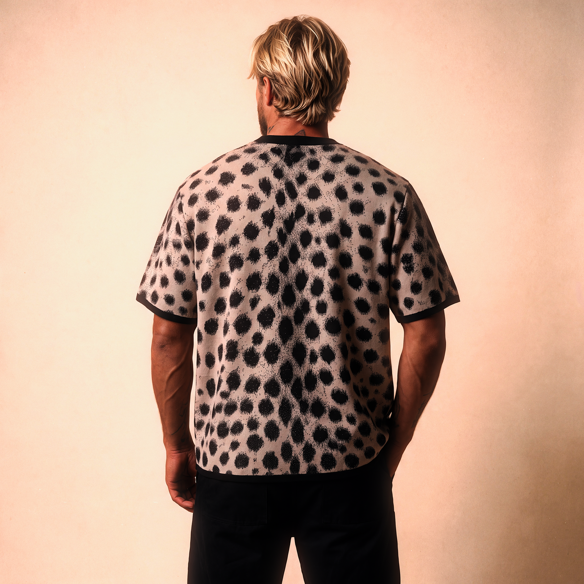 Cheetah Print Knitted T-Shirt — Heavyweight Unisex Jacquard Soft Cotton Blend Knitted Tee — All-Over Animal Print Streetwear