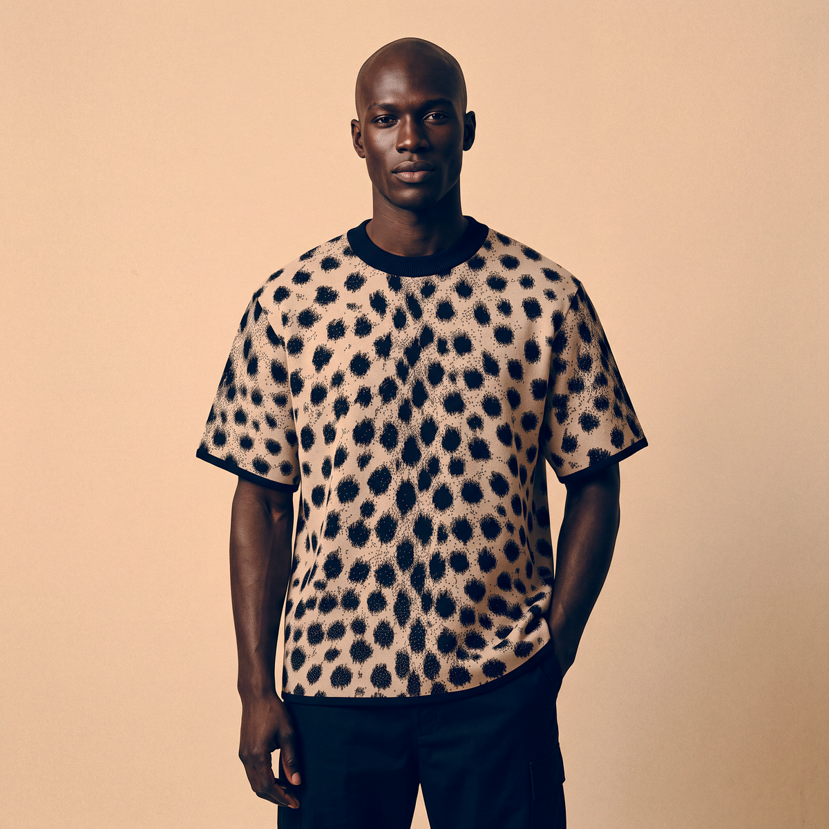 Cheetah Print Knitted T-Shirt — Heavyweight Unisex Jacquard Soft Cotton Blend Knitted Tee — All-Over Animal Print Streetwear