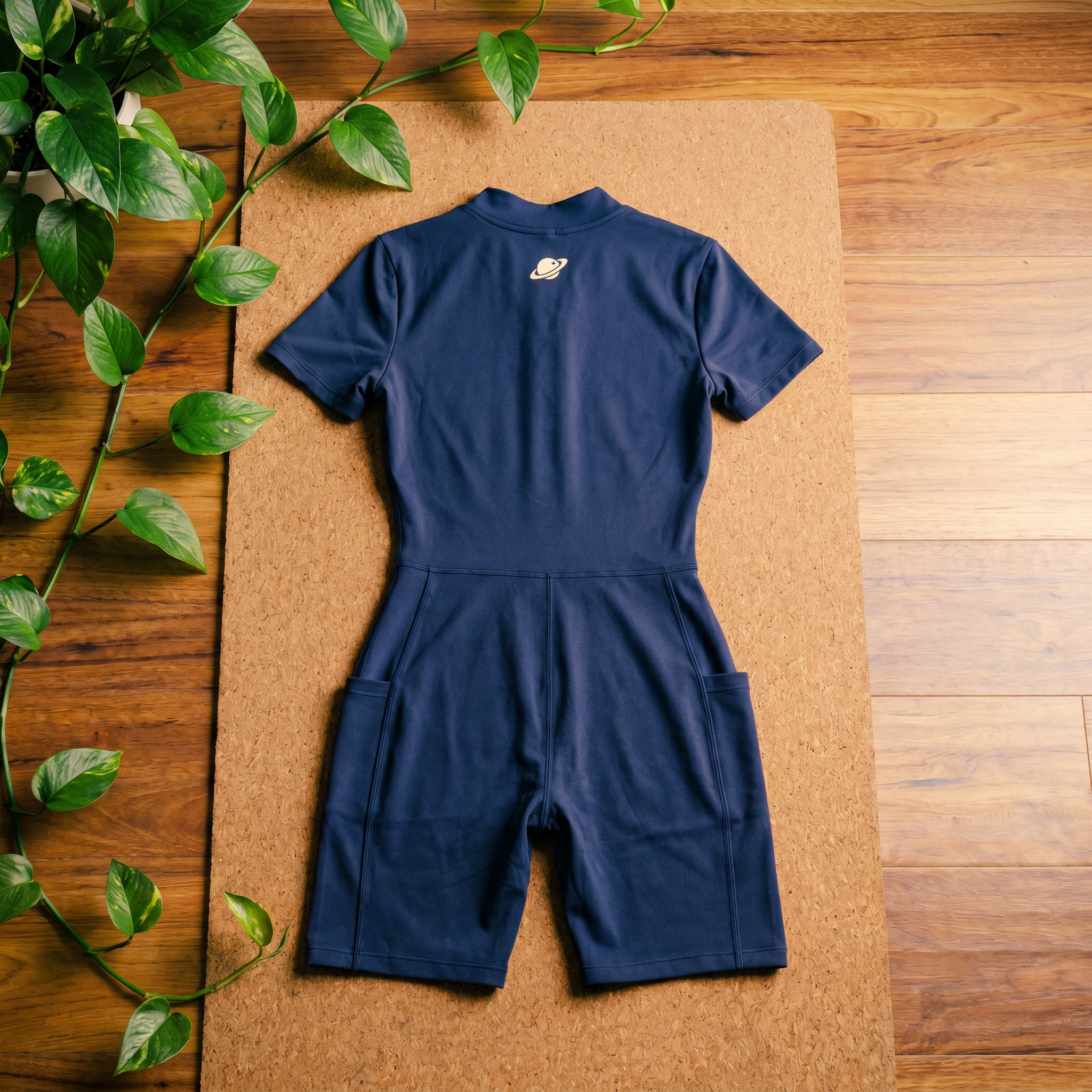 Orbital Archive Quarter Zip Romper - Biker Short Unitard, Short Sleeve Activewear Jumpsuit, Spandex Bodysuit with Pockets, Workout Bodycon