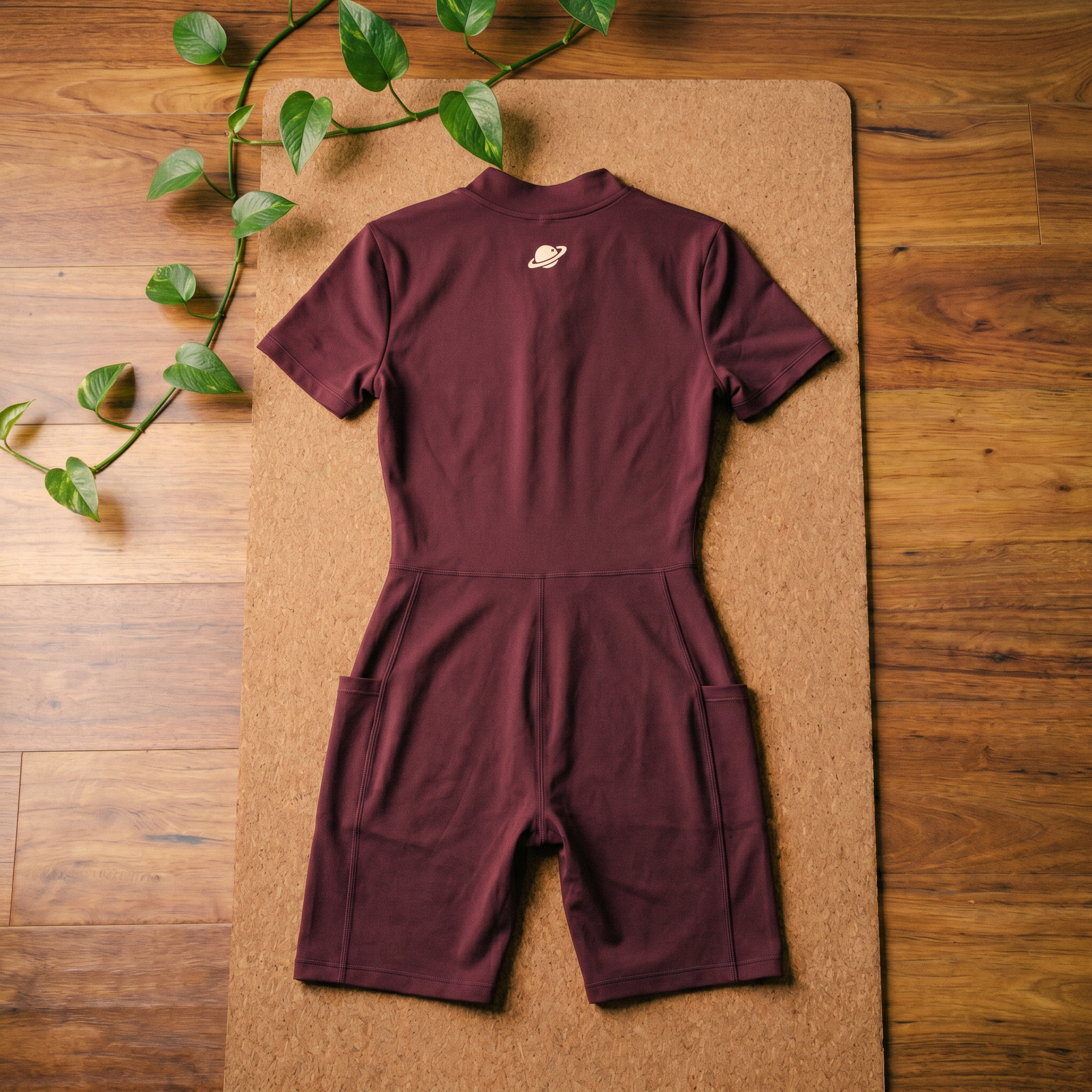 Orbital Archive Quarter Zip Romper - Biker Short Unitard, Short Sleeve Activewear Jumpsuit, Spandex Bodysuit with Pockets, Workout Bodycon