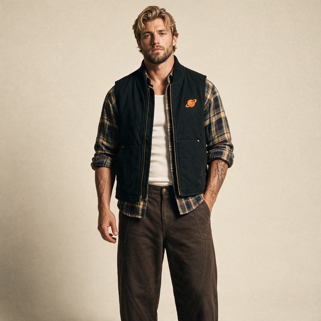 Orange Orbital Archive Planet Logo Embroidered Utility Vest | Workwear Duck Cloth Vest