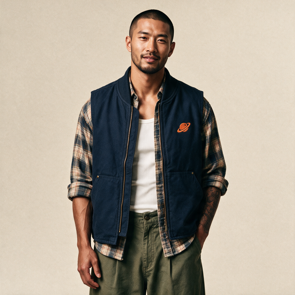 Orange Orbital Archive Planet Logo Embroidered Utility Vest | Workwear Duck Cloth Vest