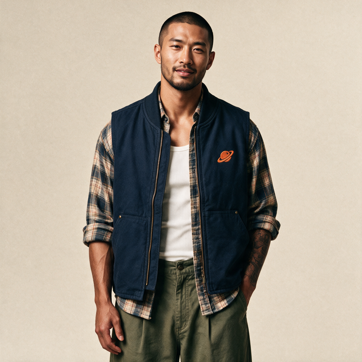 Orange Orbital Archive Planet Logo Embroidered Utility Vest | Workwear Duck Cloth Vest