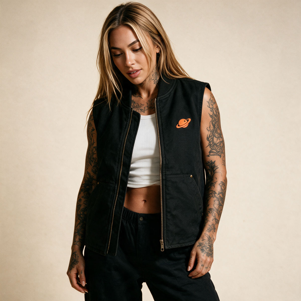 Orange Orbital Archive Planet Logo Embroidered Utility Vest | Workwear Duck Cloth Vest