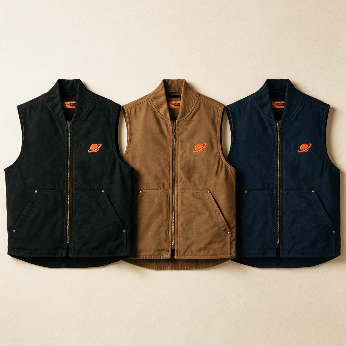 Orange Orbital Archive Planet Logo Embroidered Utility Vest | Workwear Duck Cloth Vest