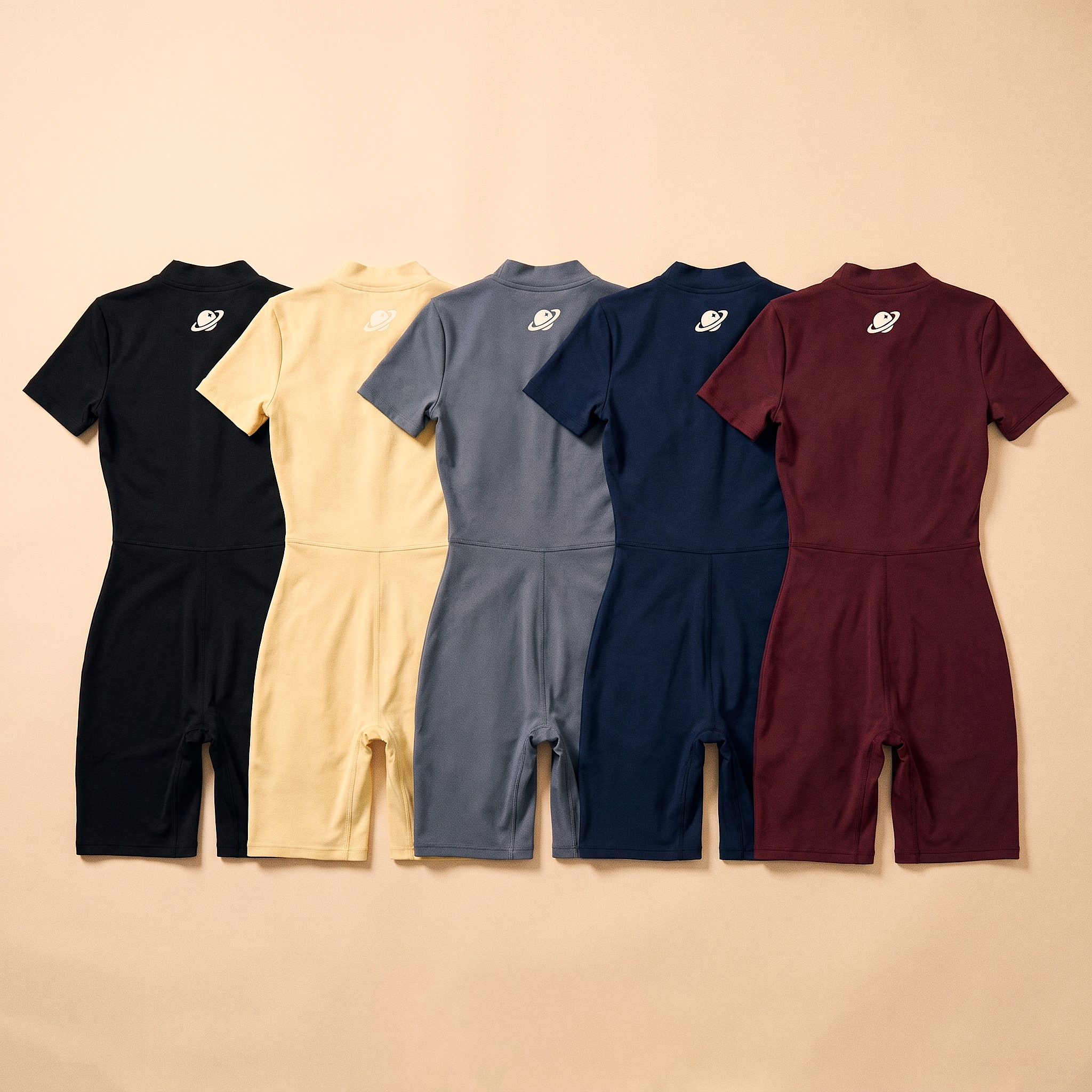 Orbital Archive Quarter Zip Romper - Biker Short Unitard, Short Sleeve Activewear Jumpsuit, Spandex Bodysuit with Pockets, Workout Bodycon