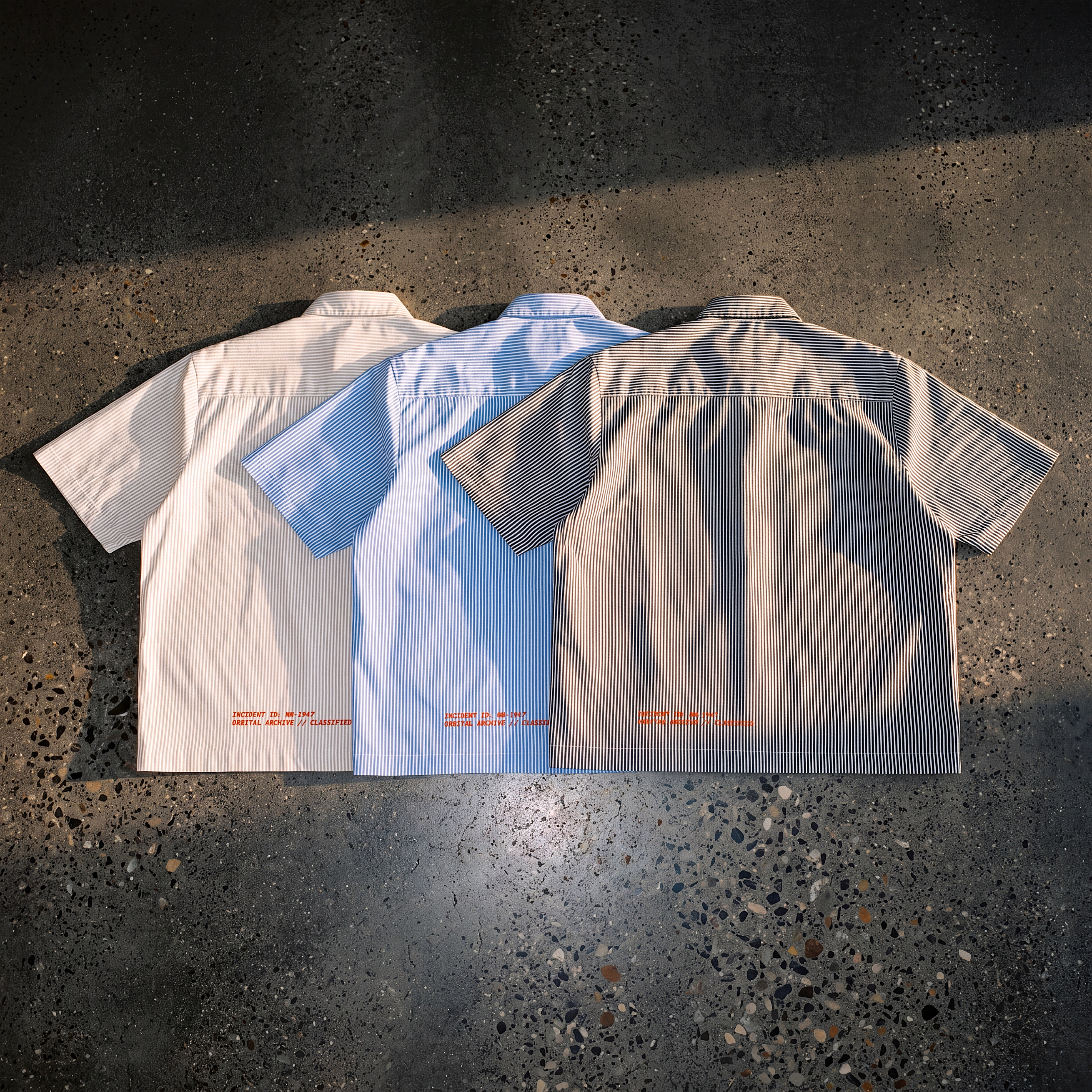 Roswell NM UFO Crash Log Oversized Striped Shirt — Orbital Archive Sci-Fi Streetwear — Boxy Cropped Button Up Short Sleeve Summer Top