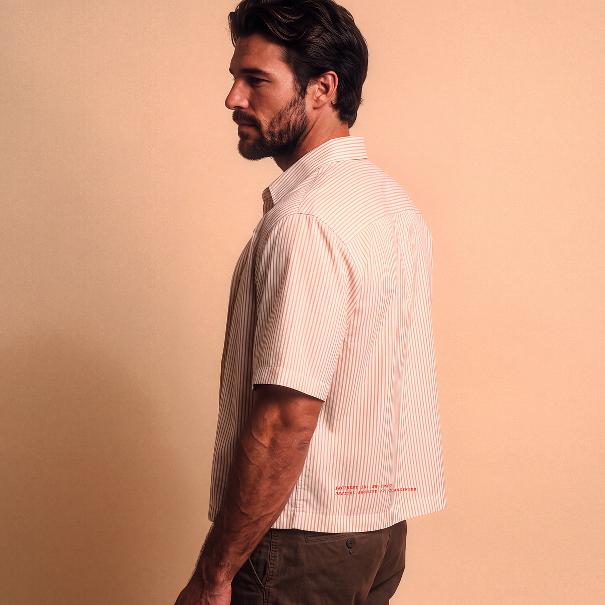 Roswell NM UFO Crash Log Oversized Striped Shirt — Orbital Archive Sci-Fi Streetwear — Boxy Cropped Button Up Short Sleeve Summer Top